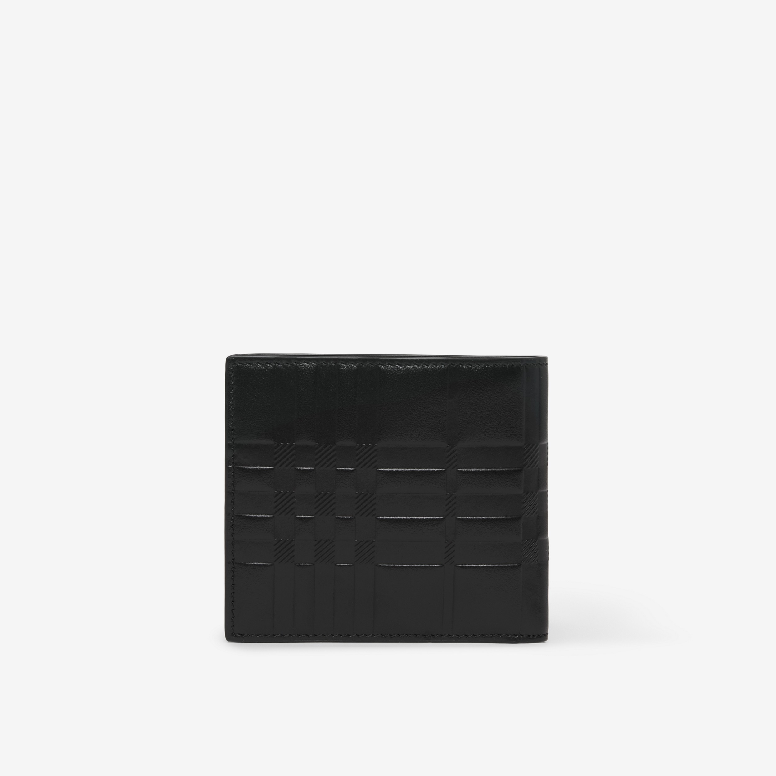Embossed Check Leather Bifold Wallet in Black | Burberry® Official - 3