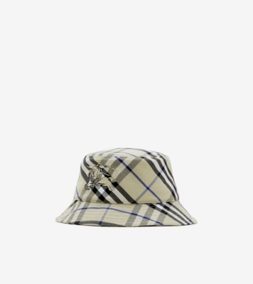 Check Cotton Blend Bucket Hat in Lichen - Men | Burberry® Official