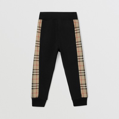 Burberry Vintage Check Paneled Jersey Sweatpants In Black
