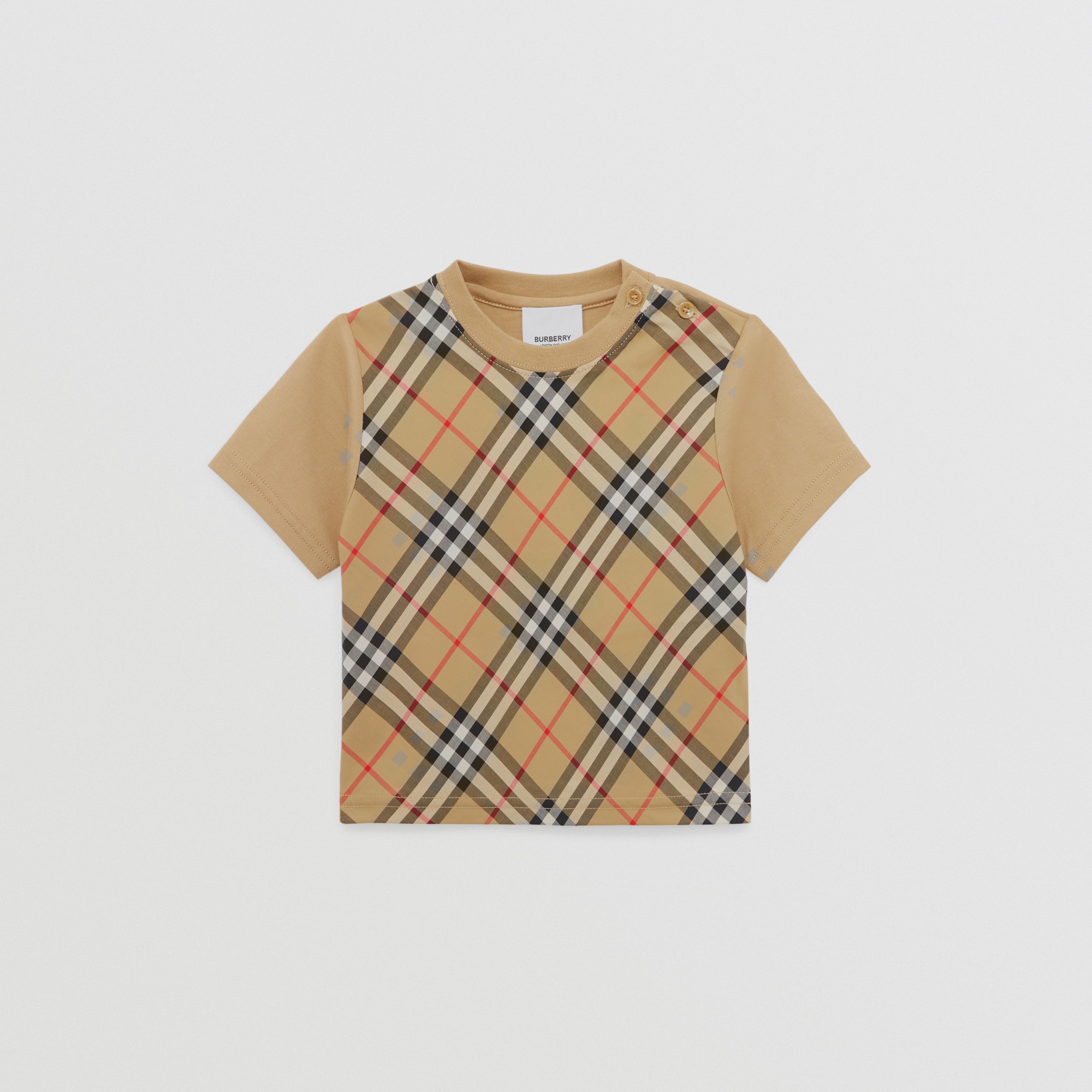 Vintage Check Panel Cotton T-shirt in Archive Beige - Children | Burberry® Official - 1