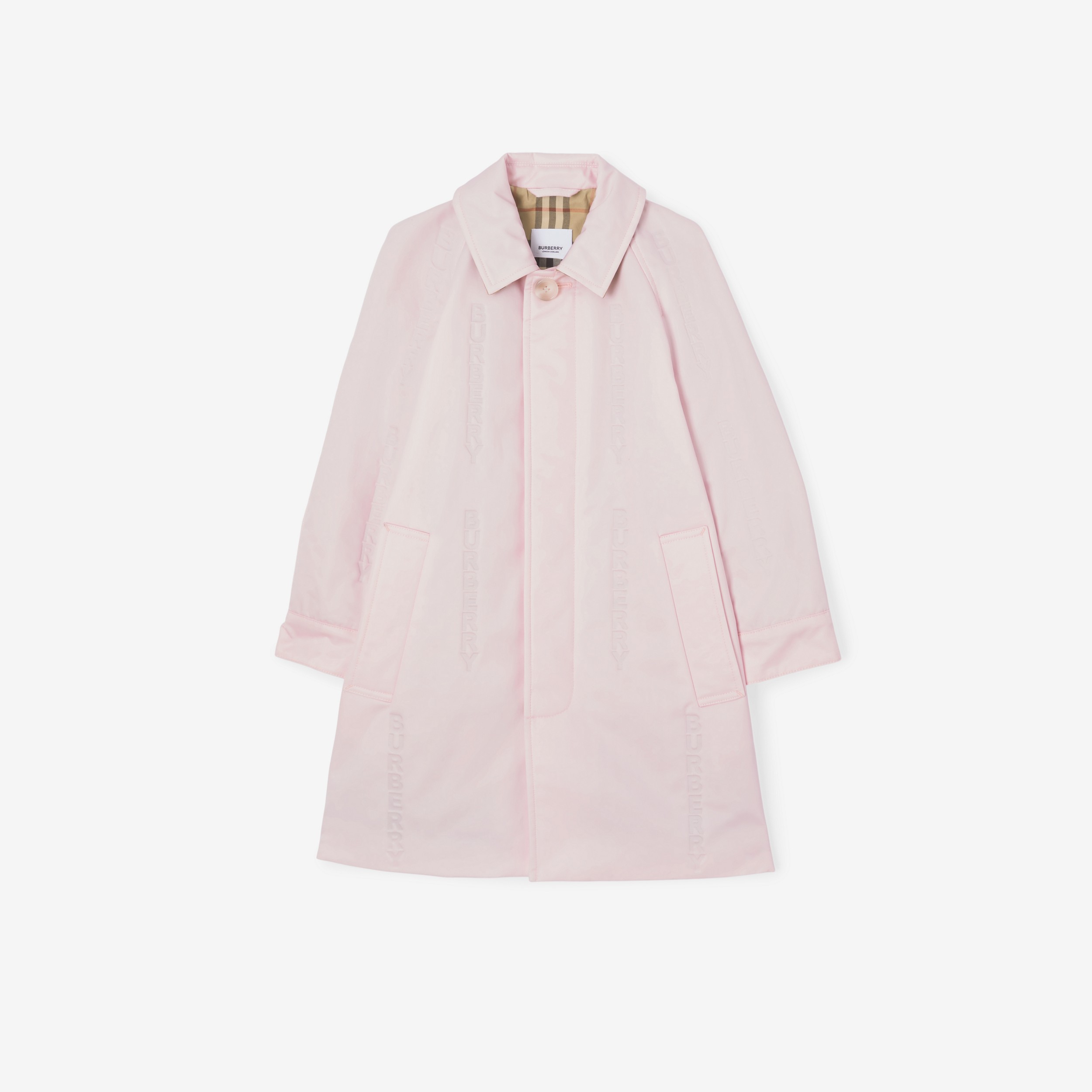 Debossed Logo Cotton Car Coat in Pale Candy Pink | Burberry® Official - 1