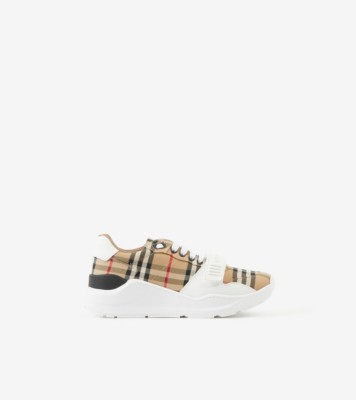 Sneakers en cuir et Check Beige d archive Femme Site officiel Burberry