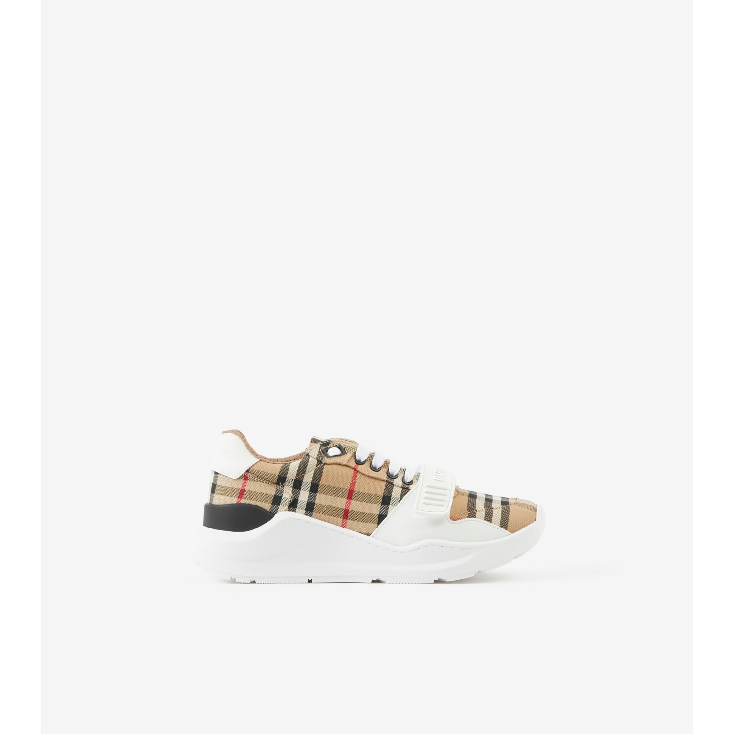 Check and Leather Sneakers in Archive beige Women Burberry Official