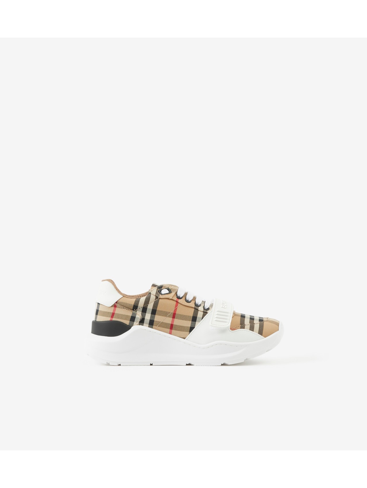 Check and Leather Sneakers in Archive beige Women Burberry Official