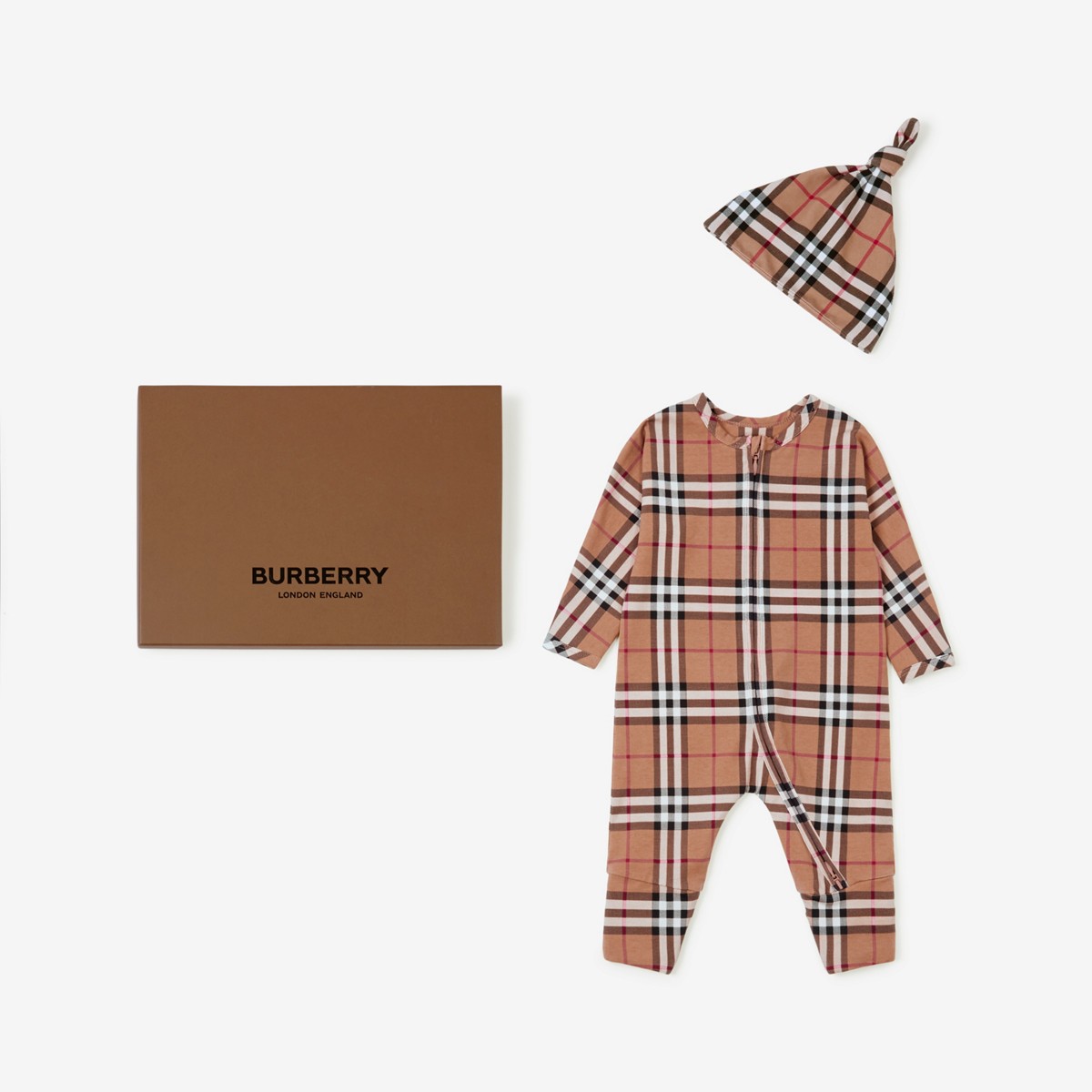Burberry Childrens Check Stretch Cotton Two-piece Baby Gift Set
