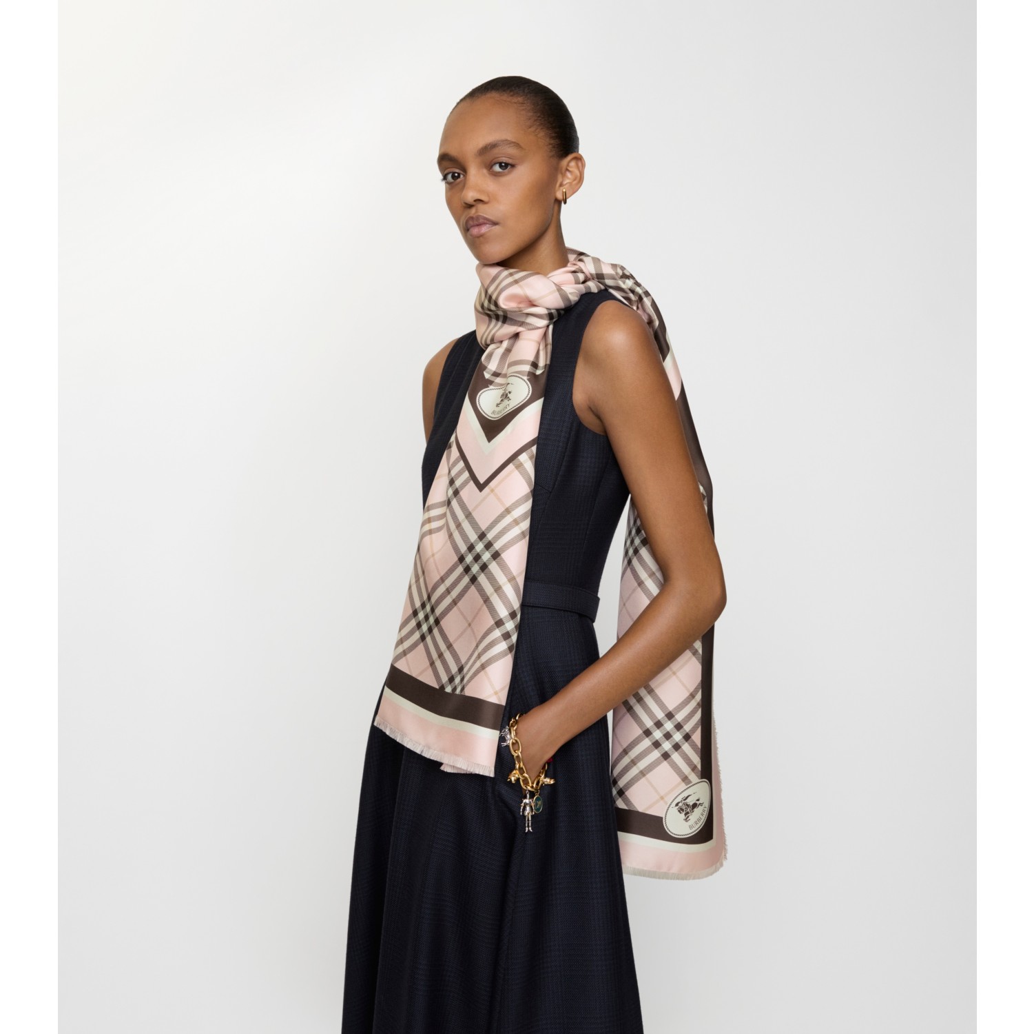 Check Knight Stamp Silk Scarf in Bow pink | Burberry® Official