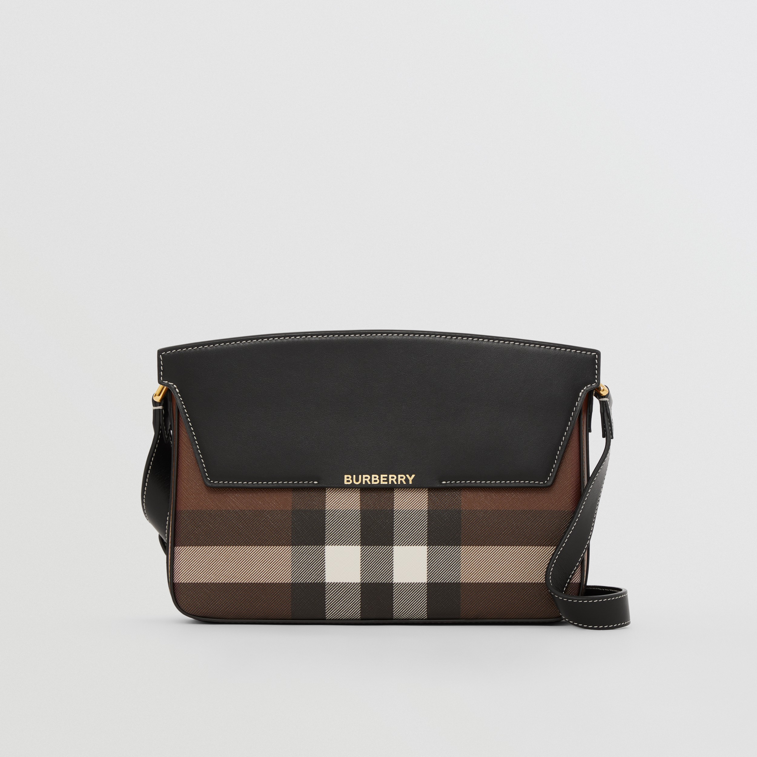 Check and Leather Catherine Shoulder Bag in Dark Birch Brown - Women | Burberry® Official - 1