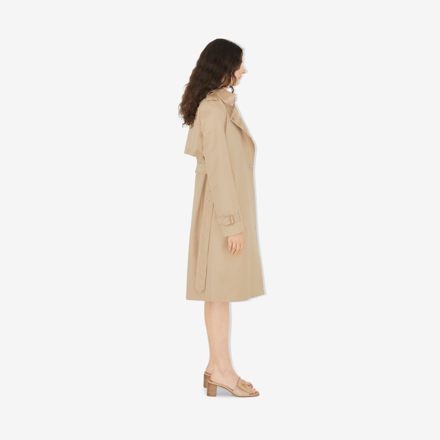 Trench coat en algodón de gabardina con paneles a cuadros (Rosa Beige Suave) - Mujer | Burberry® oficial