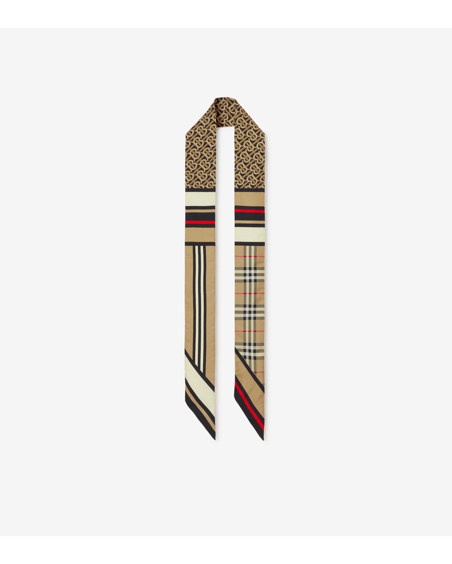 極美品 バーバリー スキニー モンタージュ シルクスカーフ ベージュ TBロゴ C13EFC67-6070-4420-BE5C-