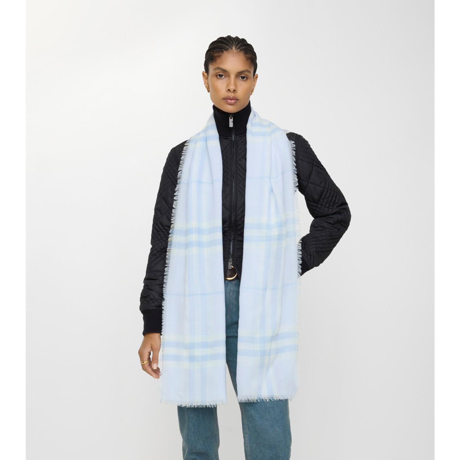 Wide Check Wool Scarf in Cirrus blue | Burberry® Official