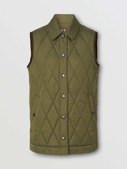 Burberry Diamond Quilted Thermoregulated Gilet In Olive Green