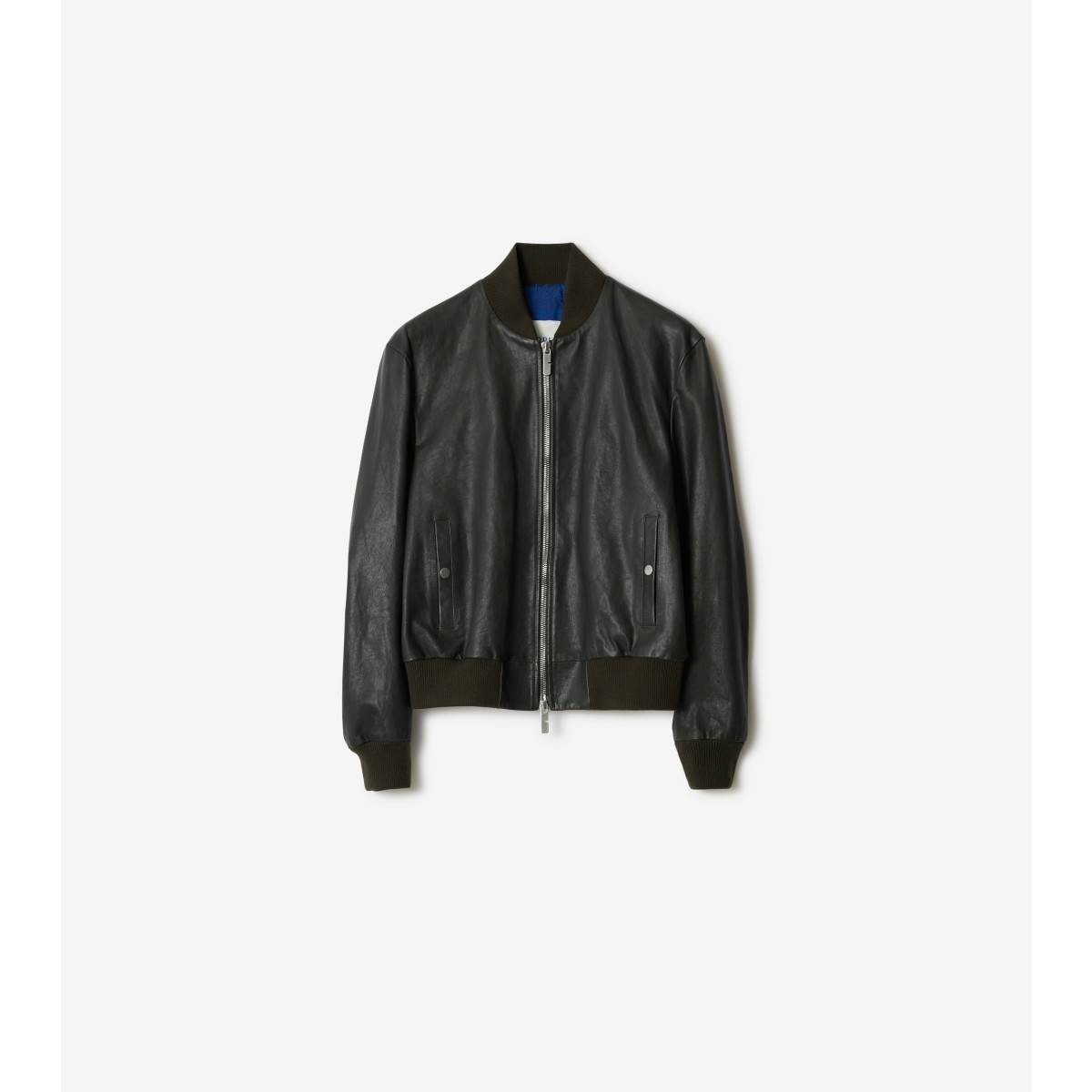 Burberry Leather Bomber Jacket In Onyx