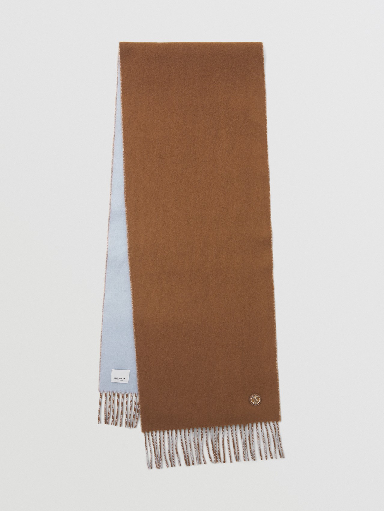 Sciarpa reversibile in cashmere con monogramma (Blu Pallido/marrone Betulla)