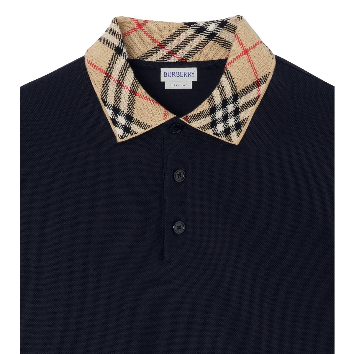  Check Long-sleeve Collar Cotton Polo Shirt