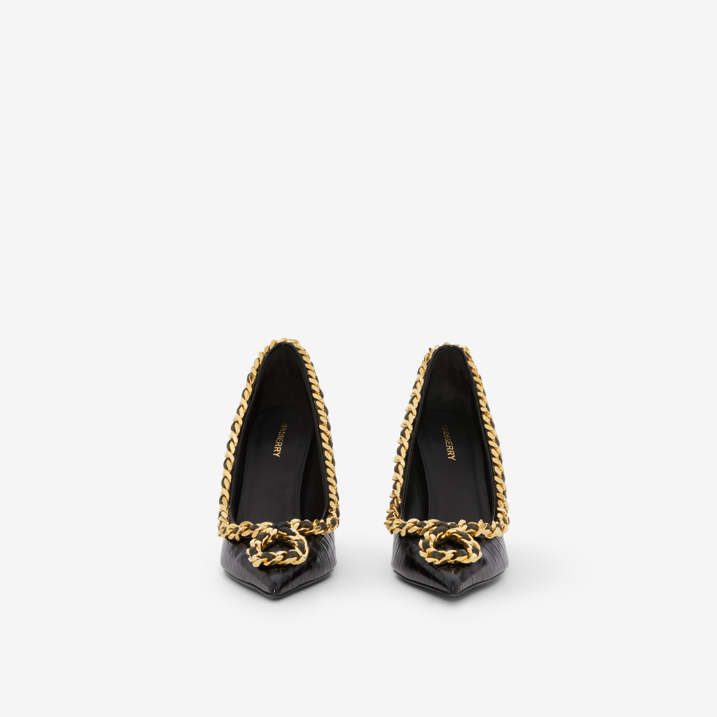 Zapatos de tacón en piel con puntera en pico y detalle de cadena (Negro) - Mujer | Burberry® oficial - 2