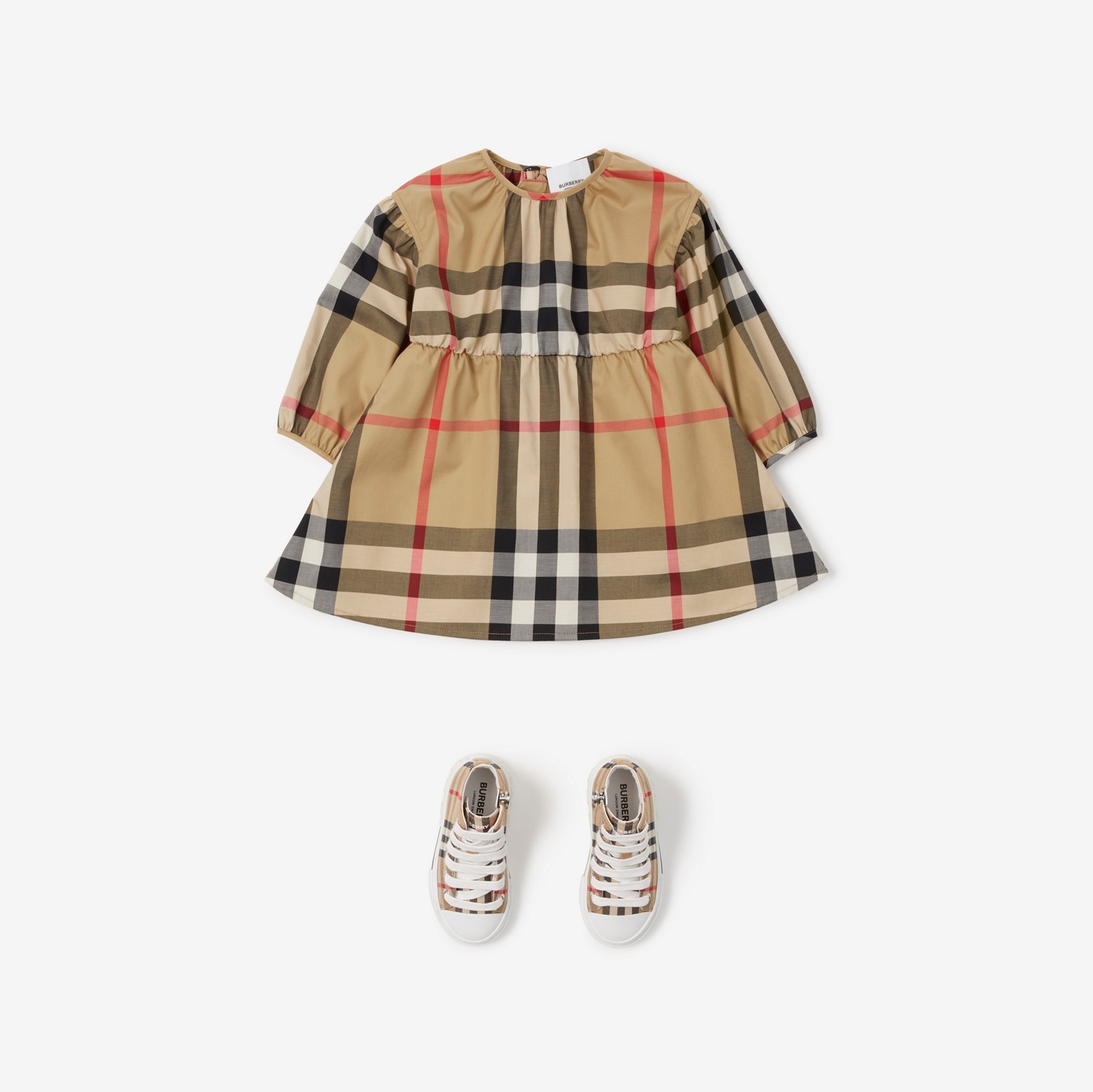 Check Stretch Cotton Dress in Archive Beige - Children | Burberry® Official