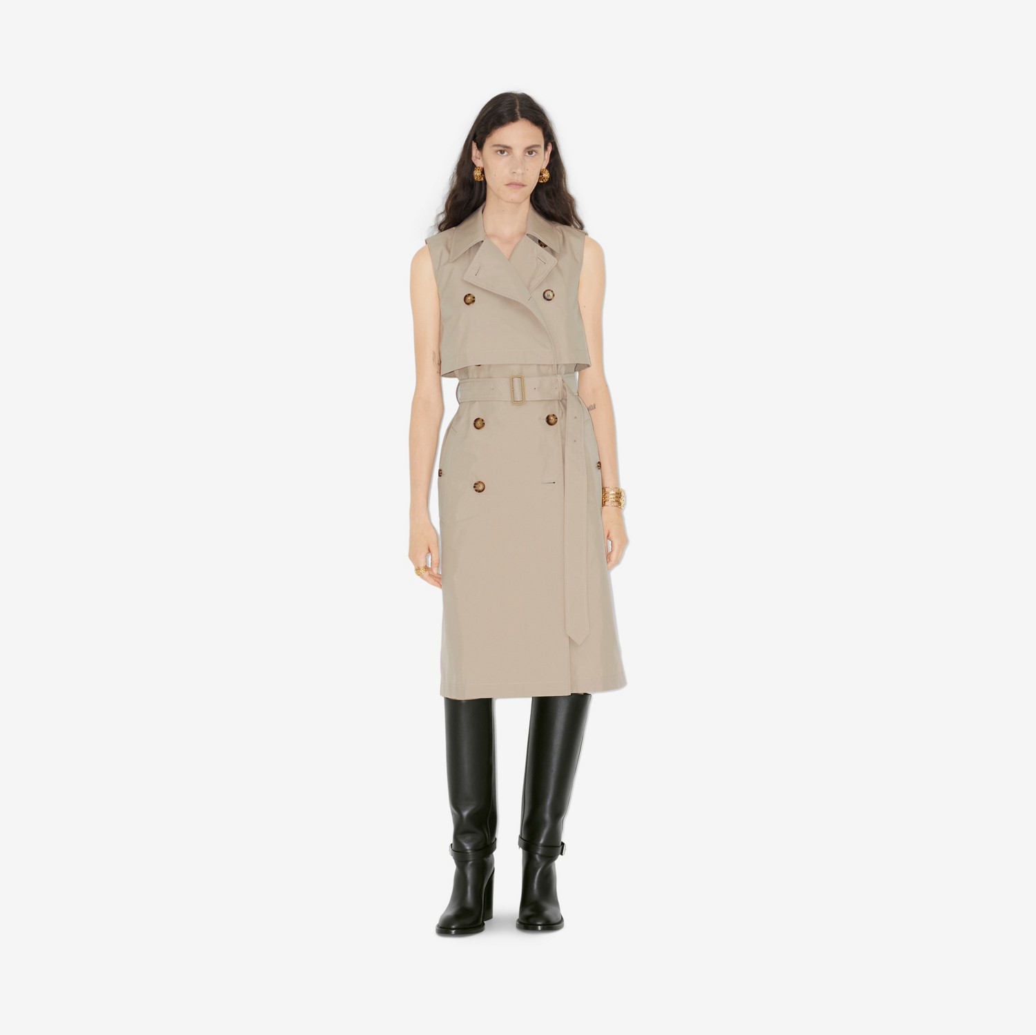 Petite Cotton Blend Trench Dress in Soft Fawn - Women | Burberry® Official