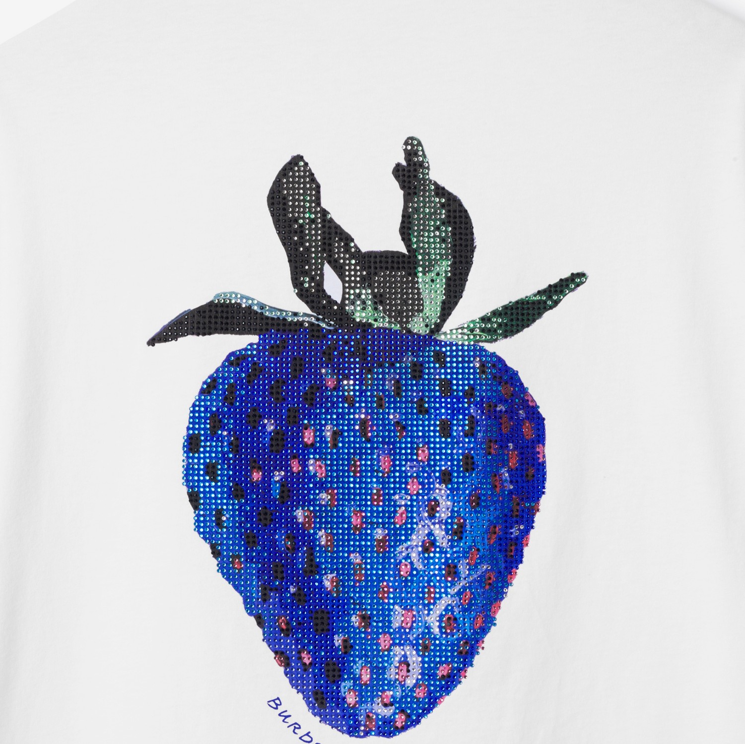 Camiseta de algodão com estampa de morango de cristais