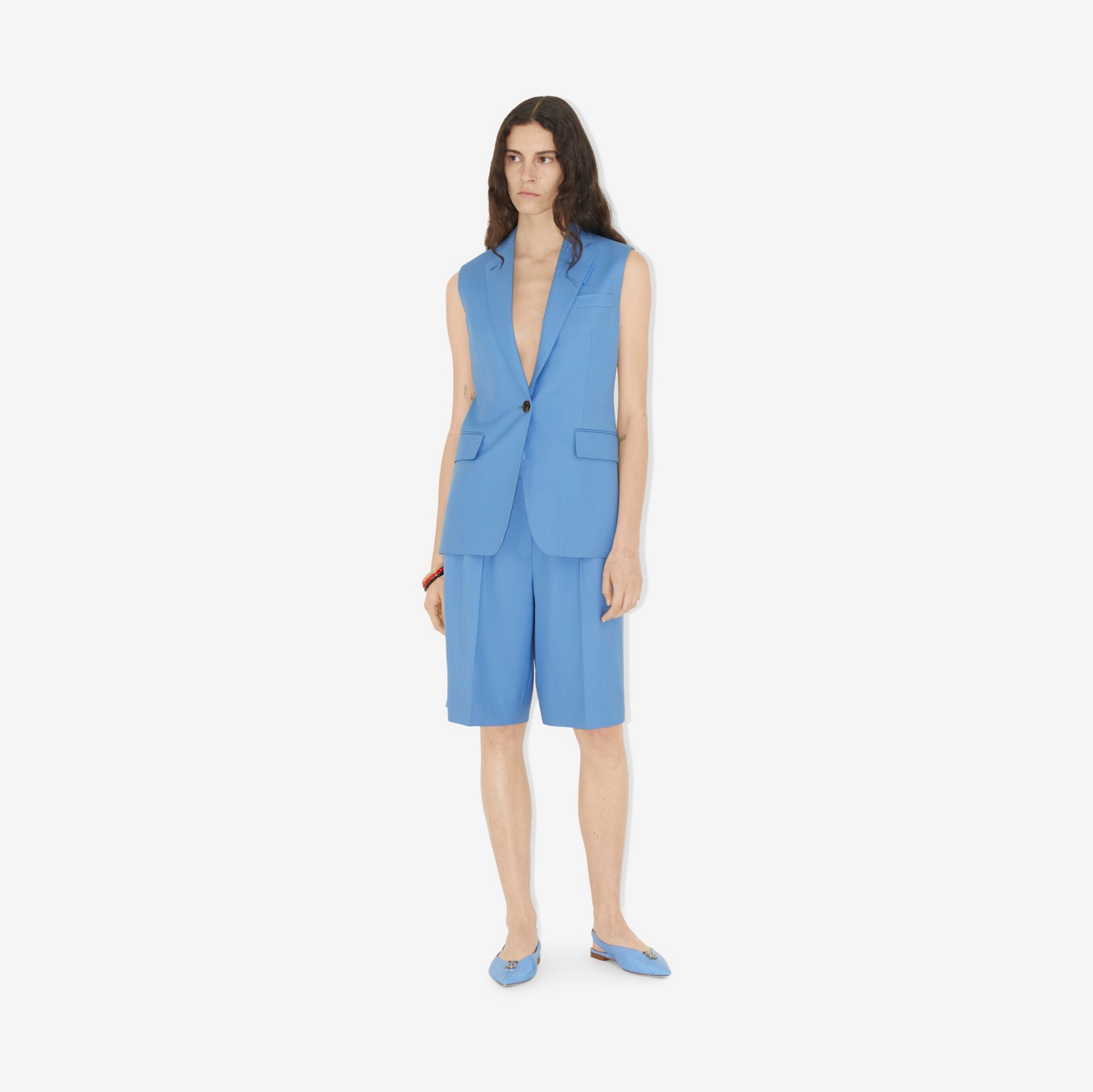 Veste tailleur sans manches en laine (Bleu Barbeau Froid) - Femme | Site officiel Burberry®