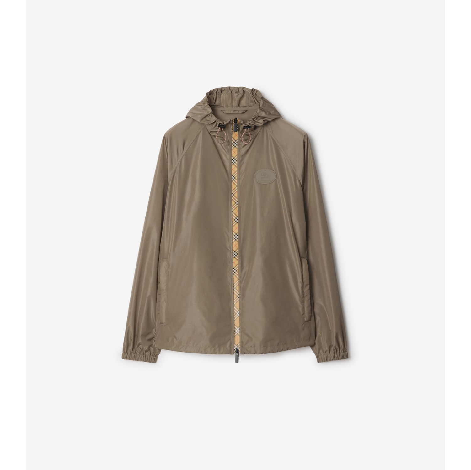 Check Trim Nylon Hooded Jacket