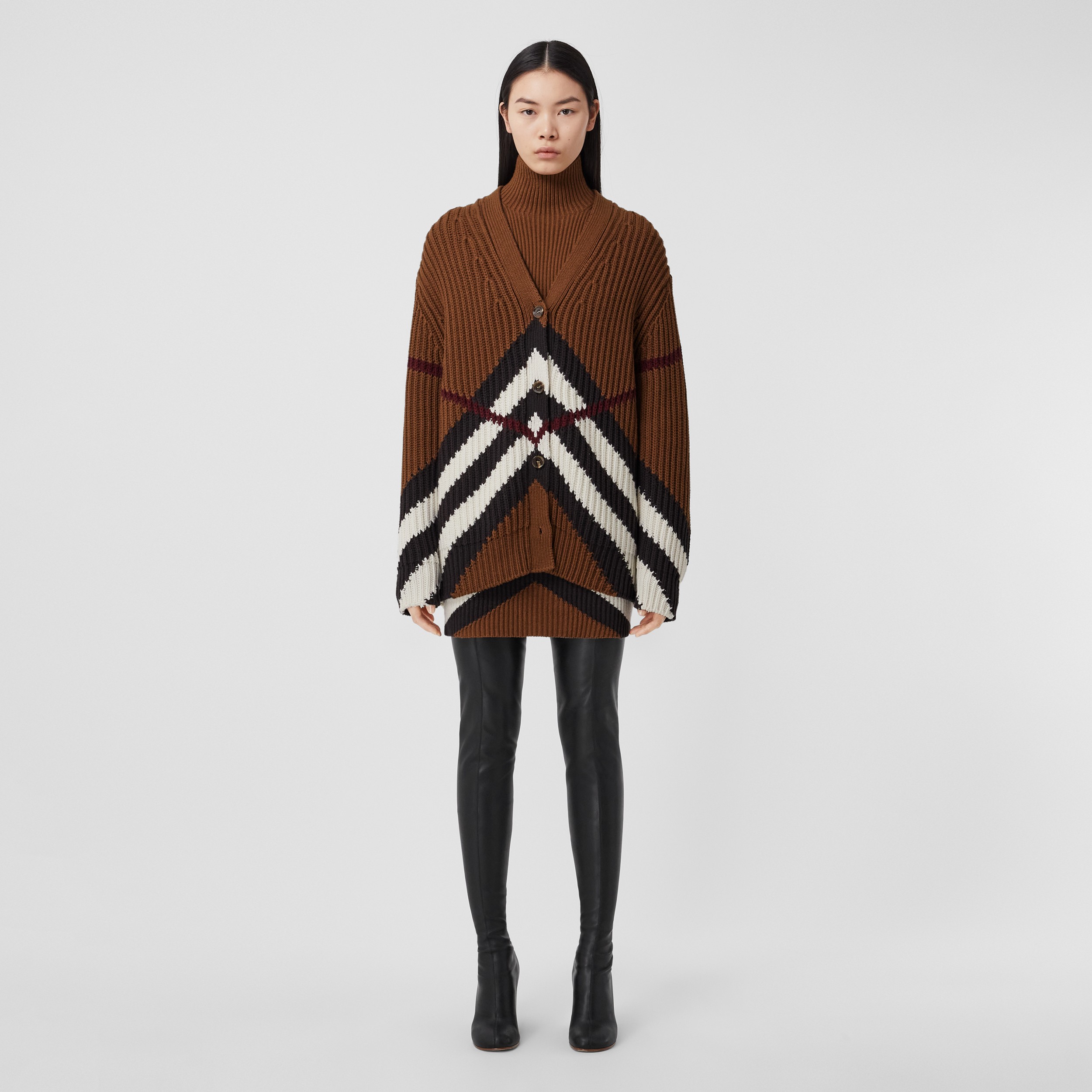 Chevron Check Cashmere Cotton Blend Mini Skirt in Dark Birch Brown | Burberry® Official - 1