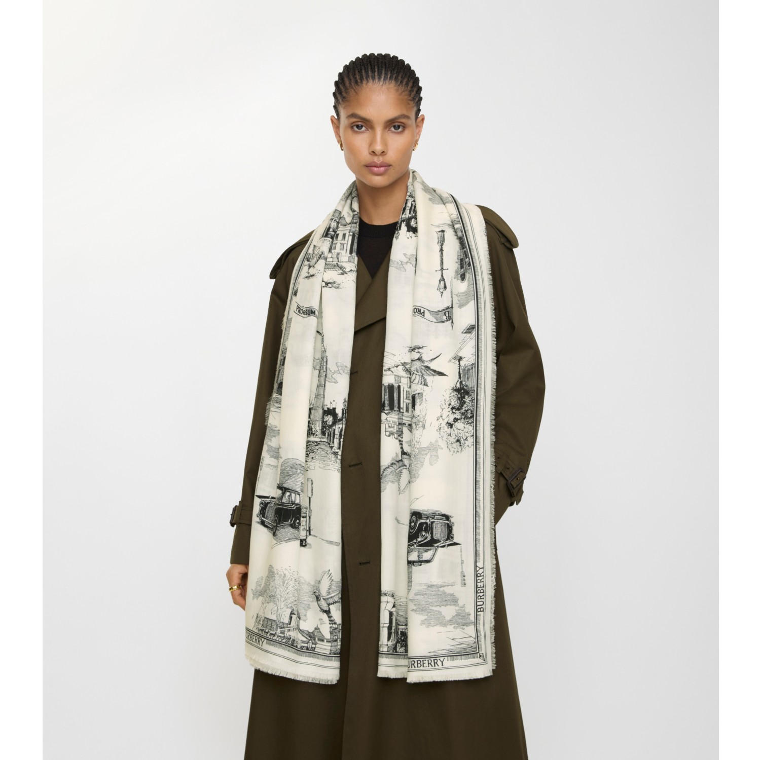 London Landmarks Wool Silk Scarf in Monochrome | Burberry® Official