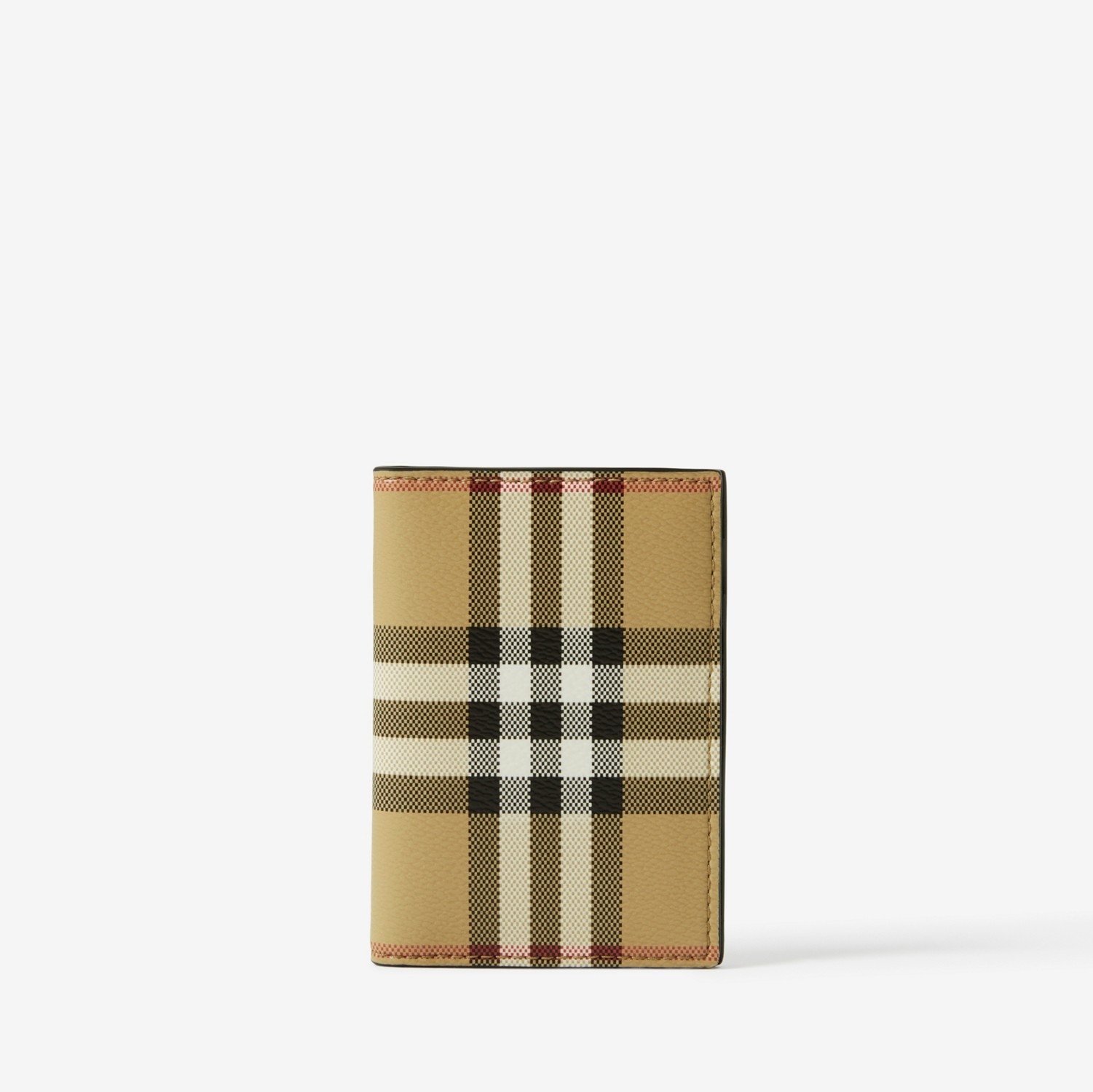 Check and Leather Folding Card Case in Archive Beige - Men | Burberry® Official