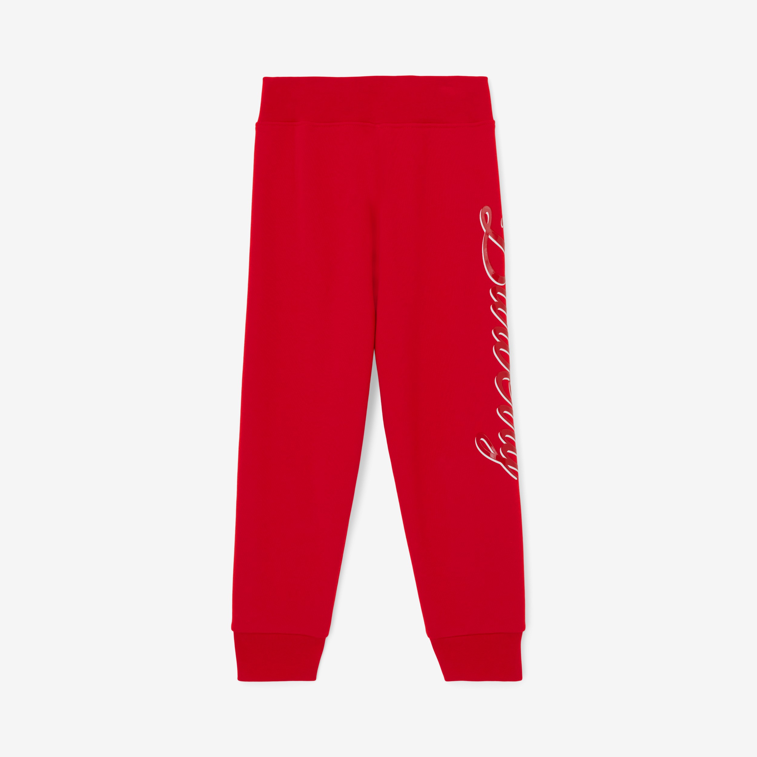 Logo Script Print Cotton Jogging Pants in Bright Red | Burberry® Official - 1