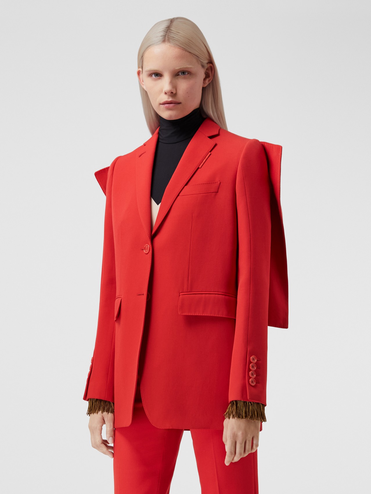 Panel Detail Grain de Poudre Wool Tailored Jacket in Bright Red