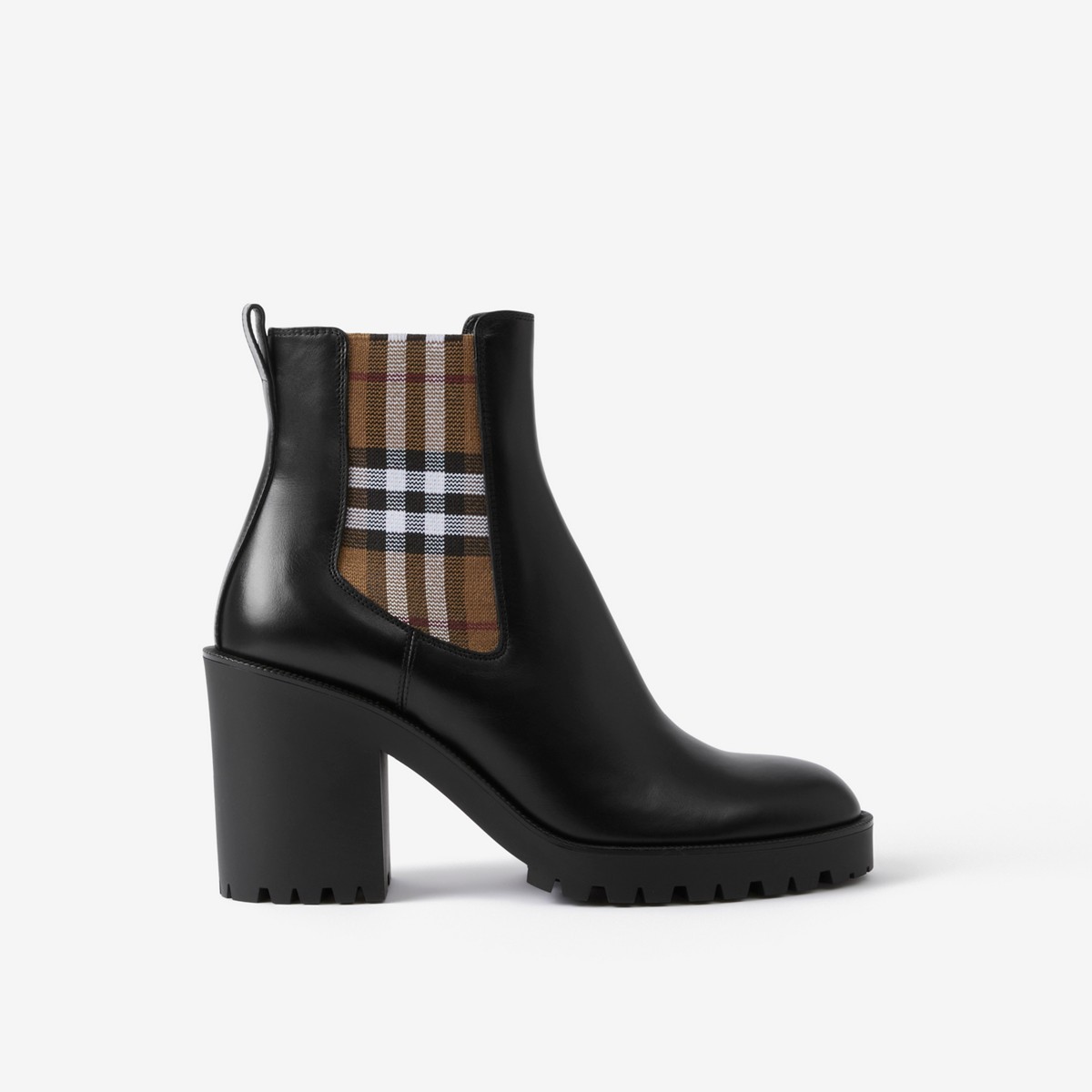 Shop Burberry Check Panel Leather Ankle Boots In Black
