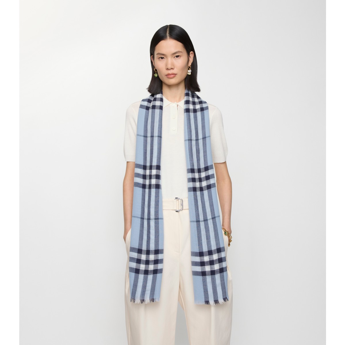  Check Wide Wool Scarf