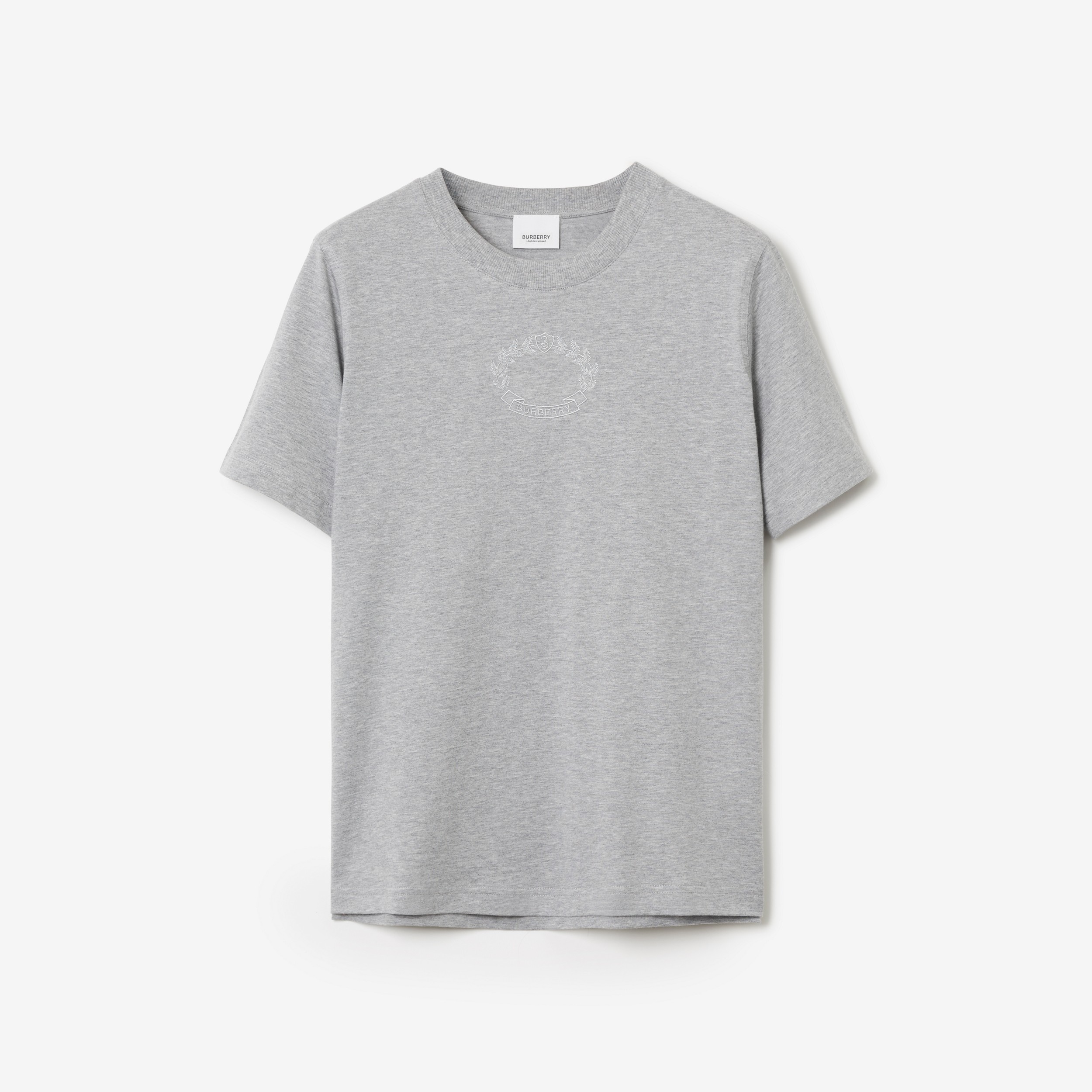 Oak Leaf Crest Cotton T-shirt in Pale Grey Melange - Women | Burberry® Official - 1