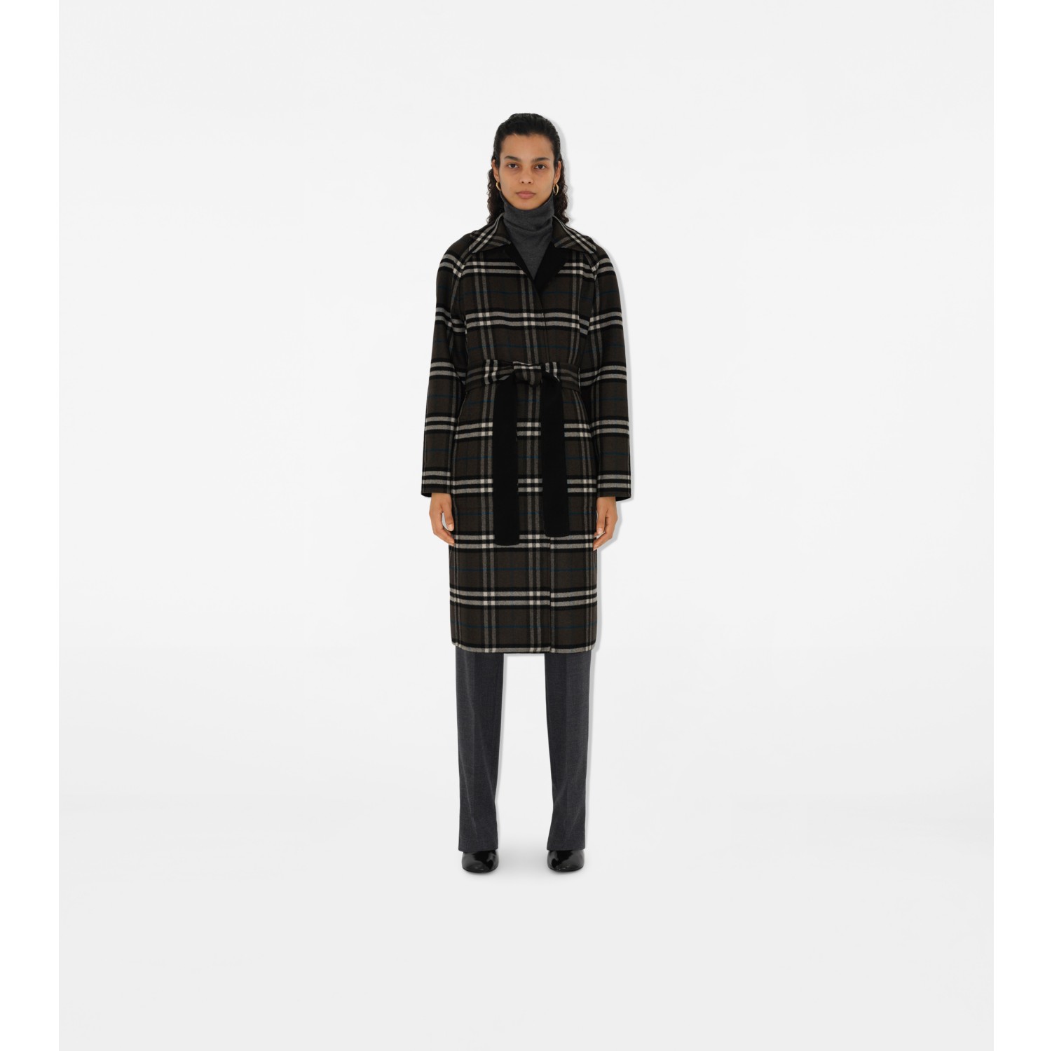 Reversible Check Wool Wrap Coat