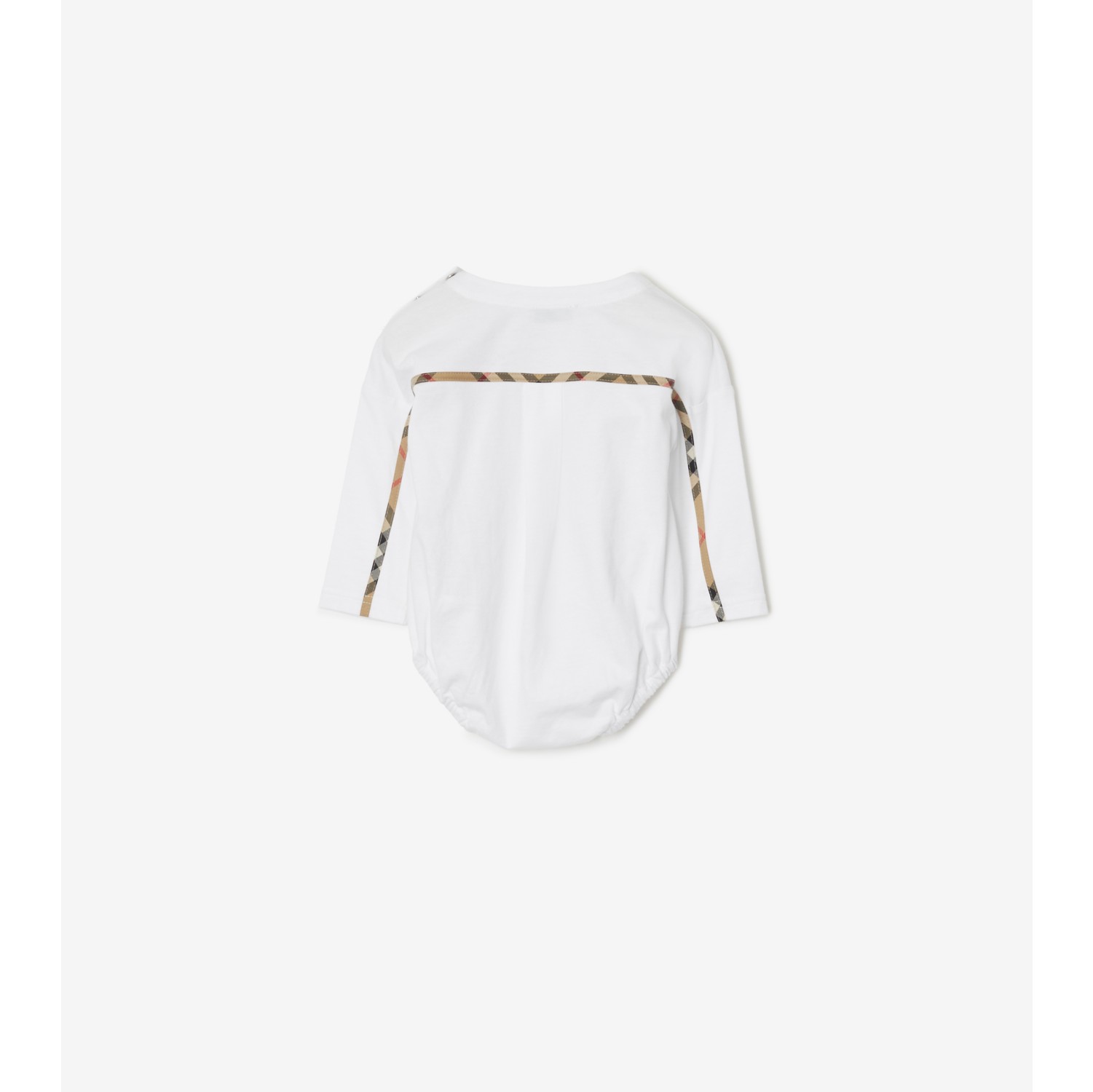 Check Trim Cotton Bodysuit in White Children Burberry Official