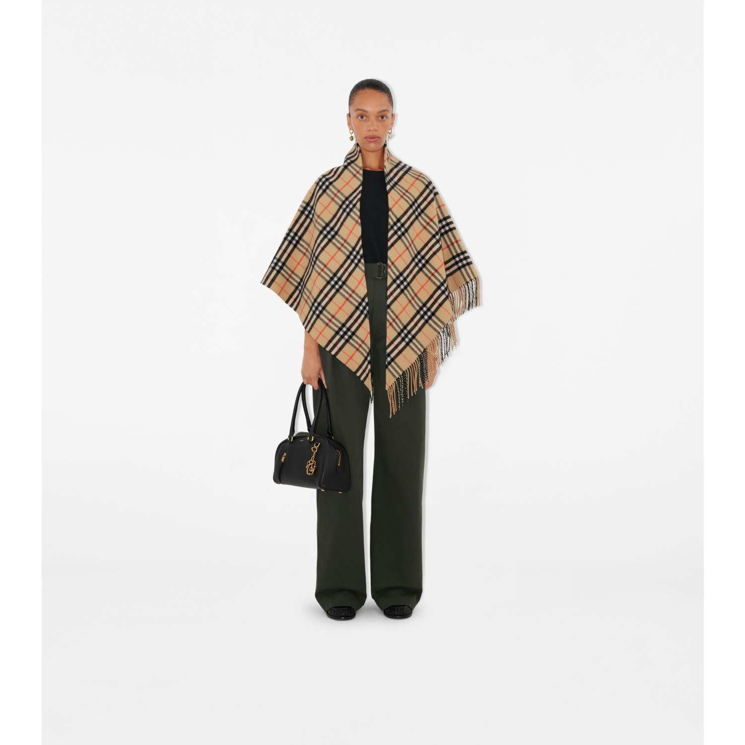 Check Wool Cashmere Cape