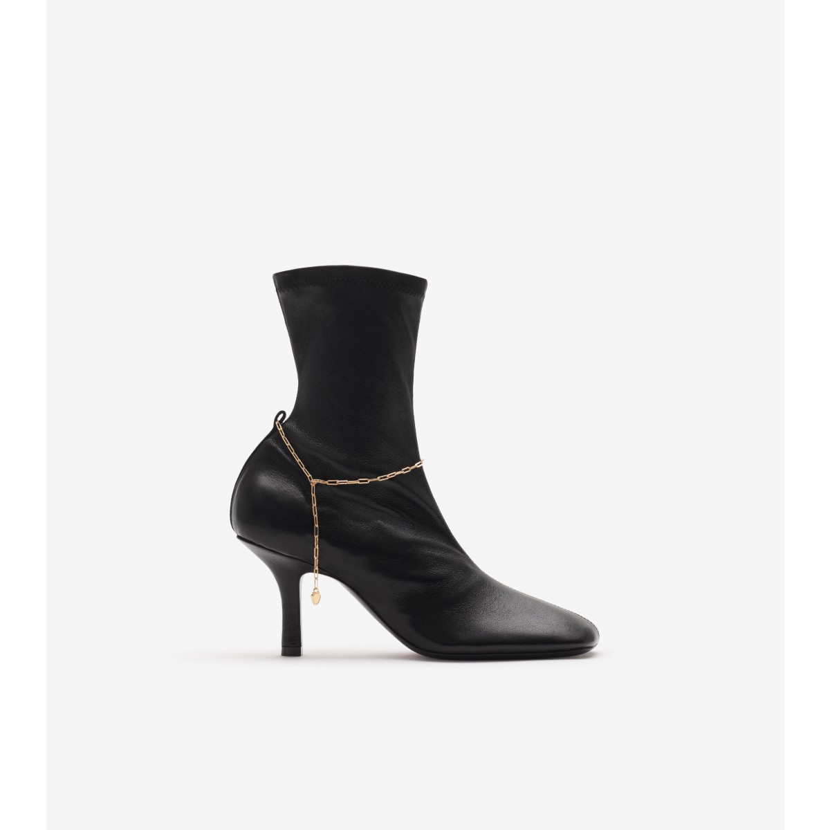 Burberry Leather Ankle Boots Chain Detail In Black