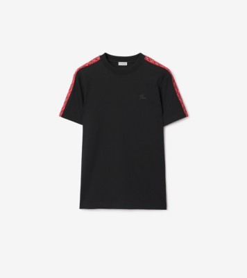 Check Trim Cotton T-shirt in Black - Men | Burberry® Official