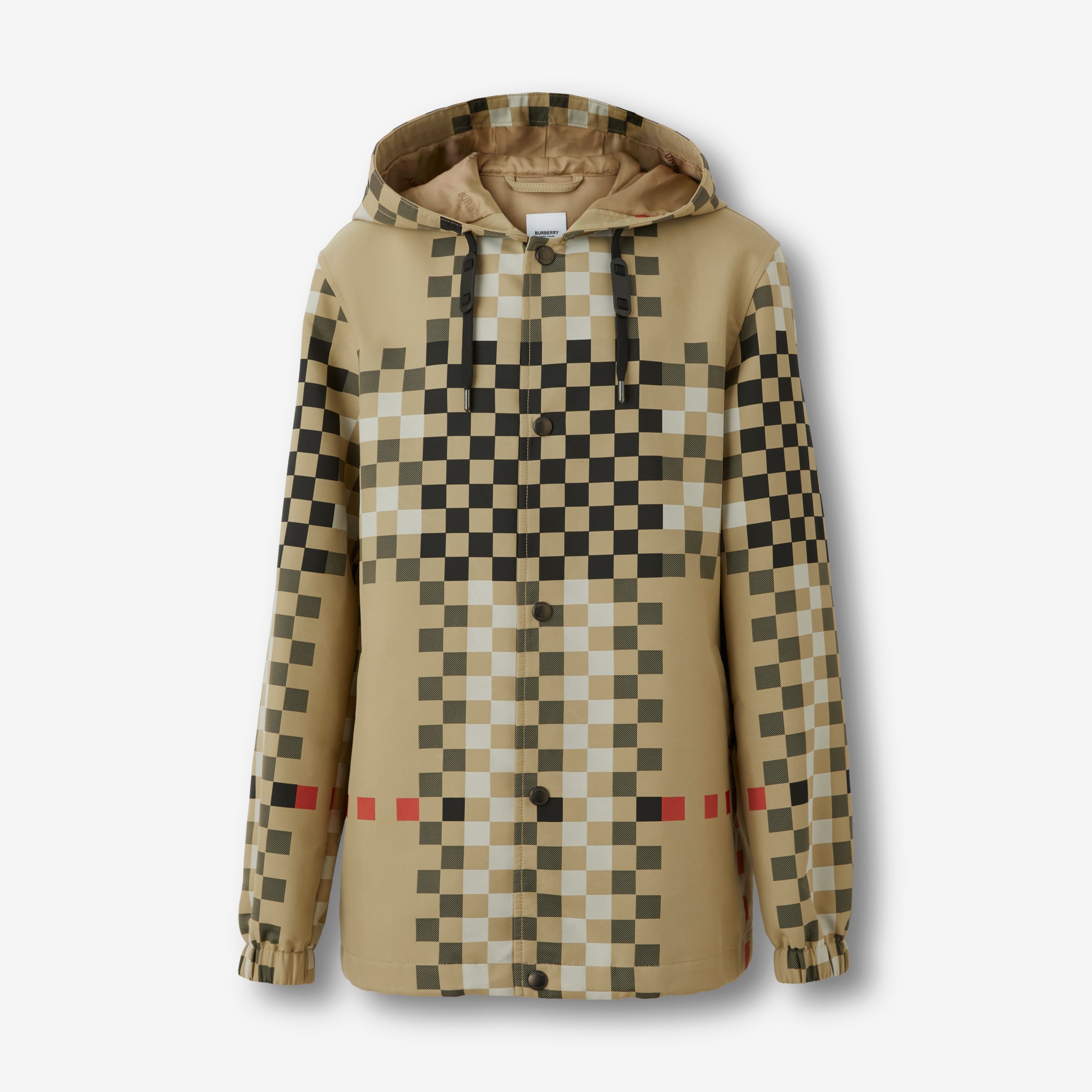 Pixel Check Nylon Hooded Jacket in Archive Beige - Men | Burberry® Official