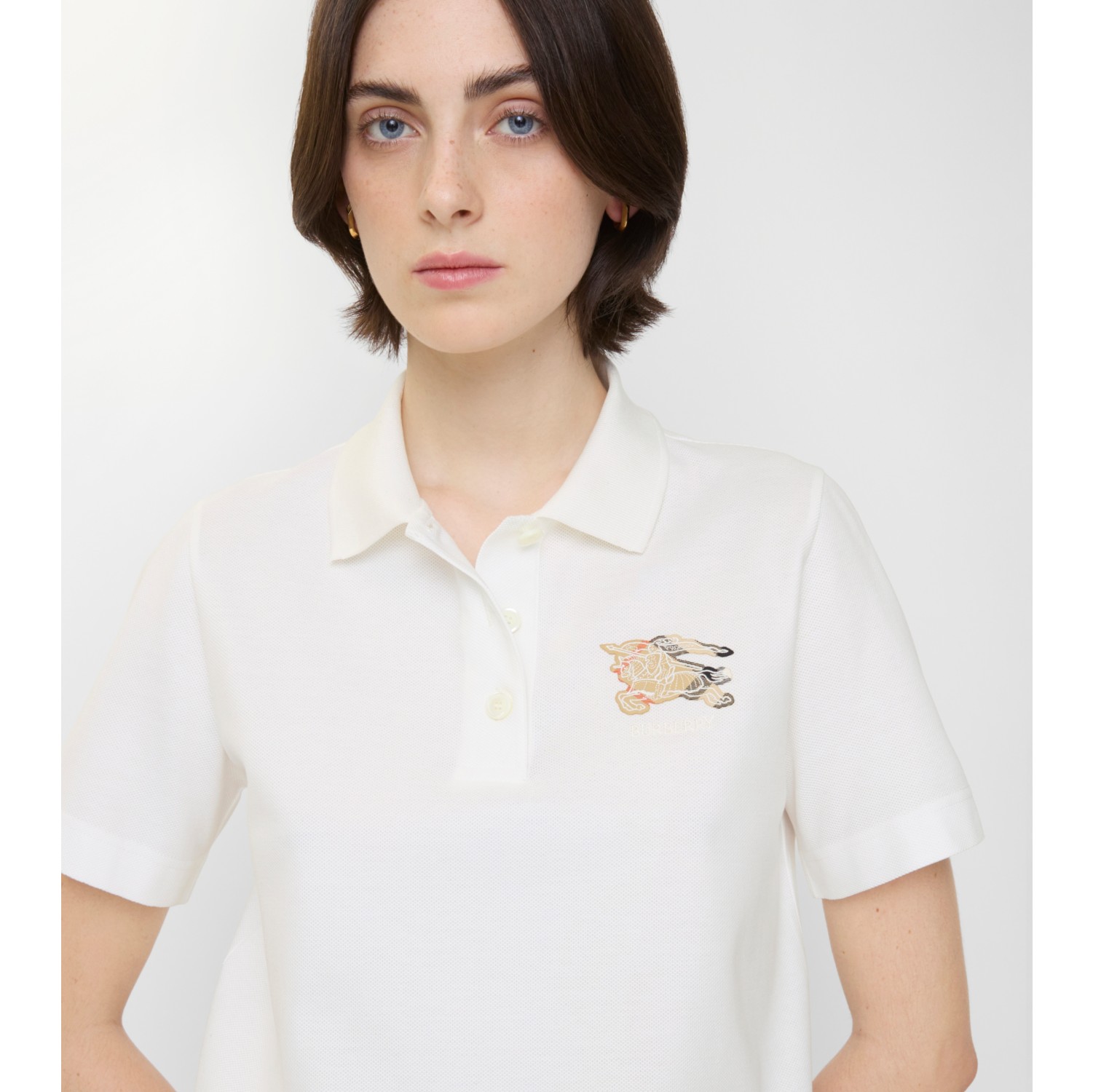 Knight Check Cotton Polo Shirt in Chalk white - Women | Burberry® Official