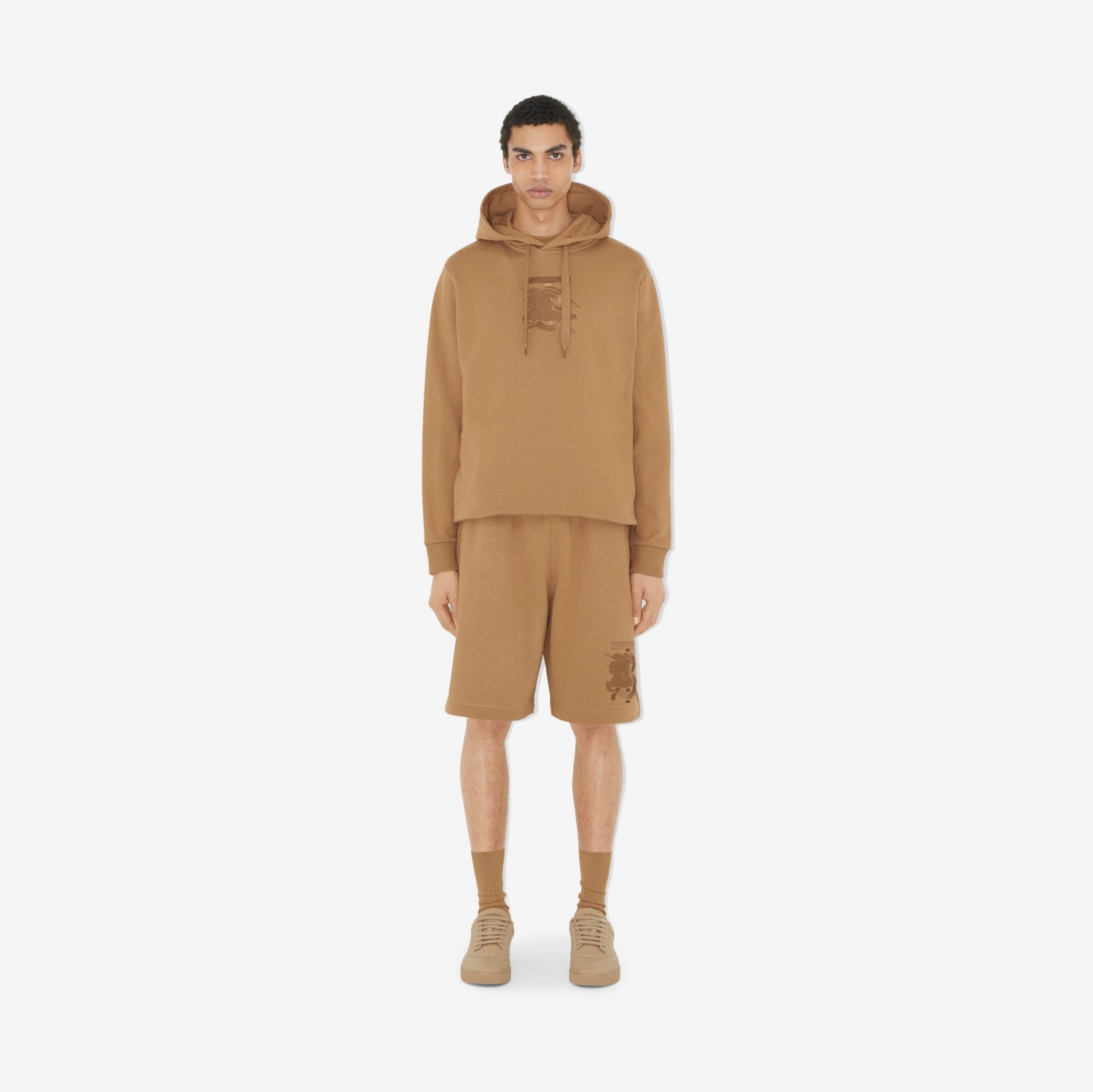 Embroidered Monogram EKD Cotton Hoodie in Camel - Men | Burberry® Official