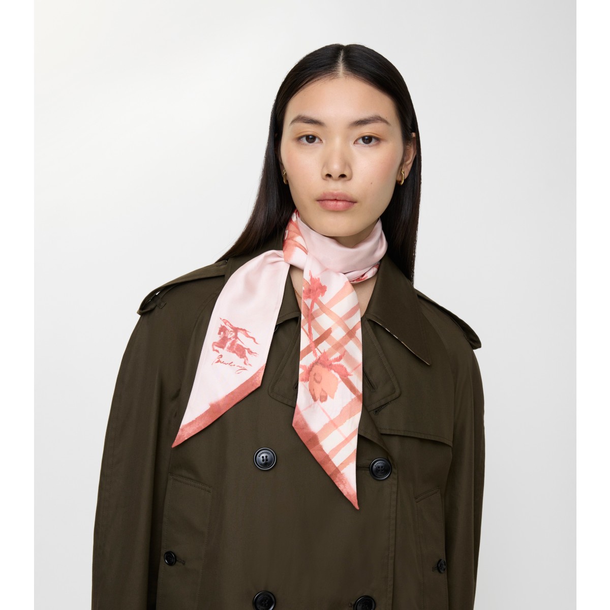  Check Skinny Watercolour Silk Scarf