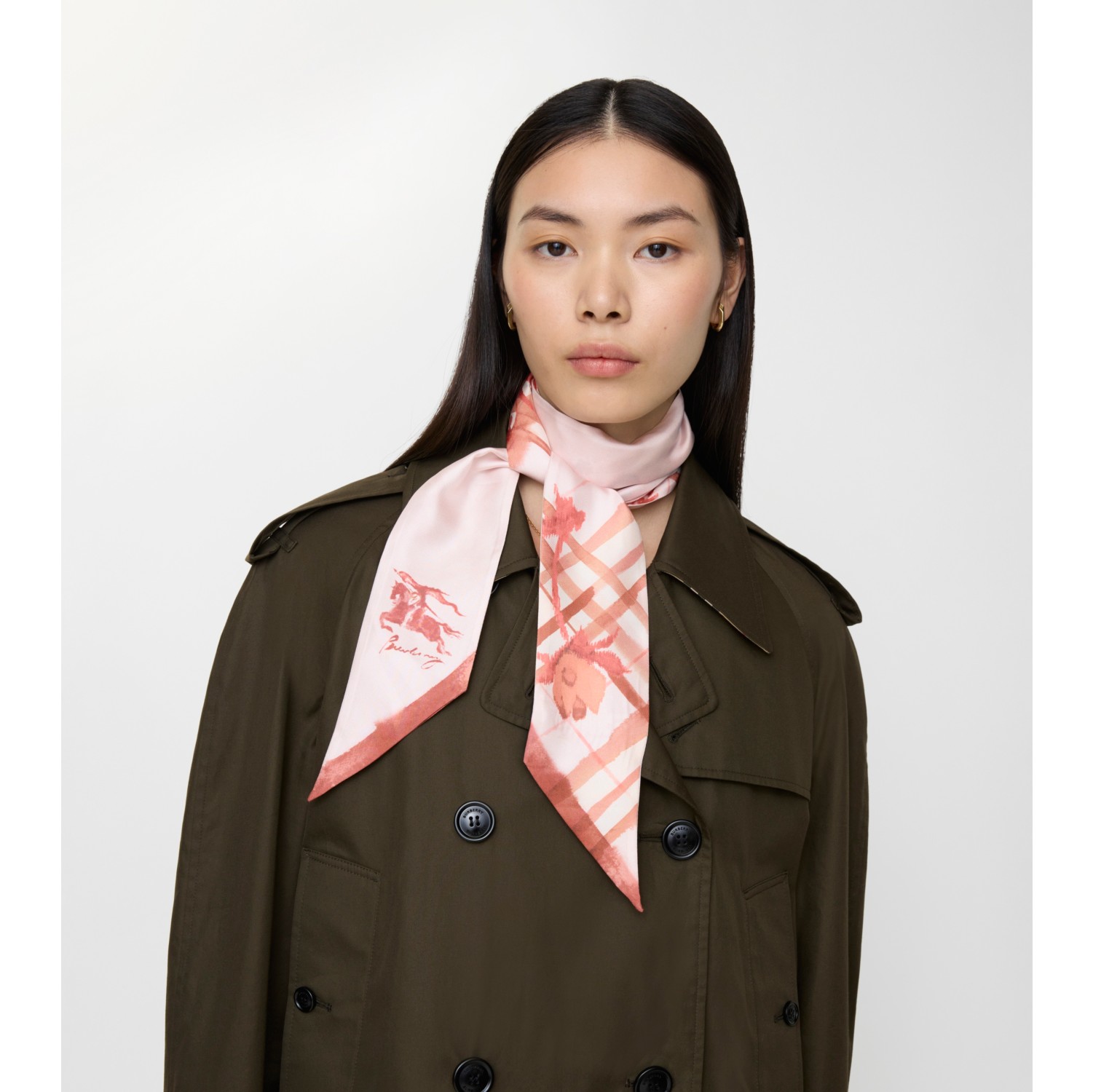 Skinny Watercolour Check Silk Scarf