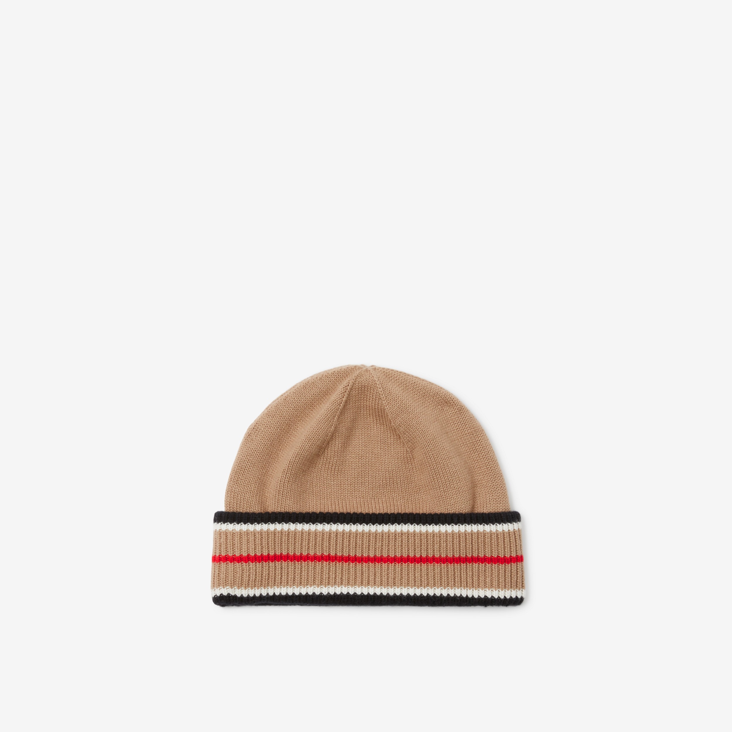双面两用标志性条纹羊绒混纺毛线帽 (黑色 / 驼色) | Burberry® 博柏利官网 - 1