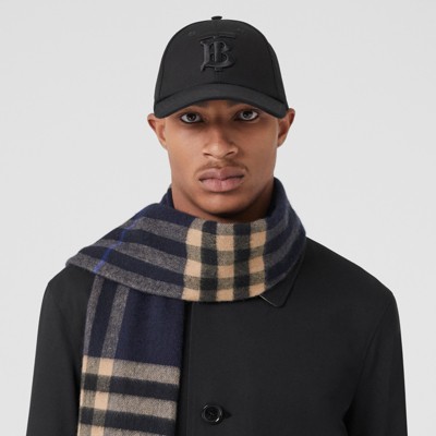 The Burberry Check Cashmere Scarf in Indigo\/mid Camel | Burberry\u00ae Official