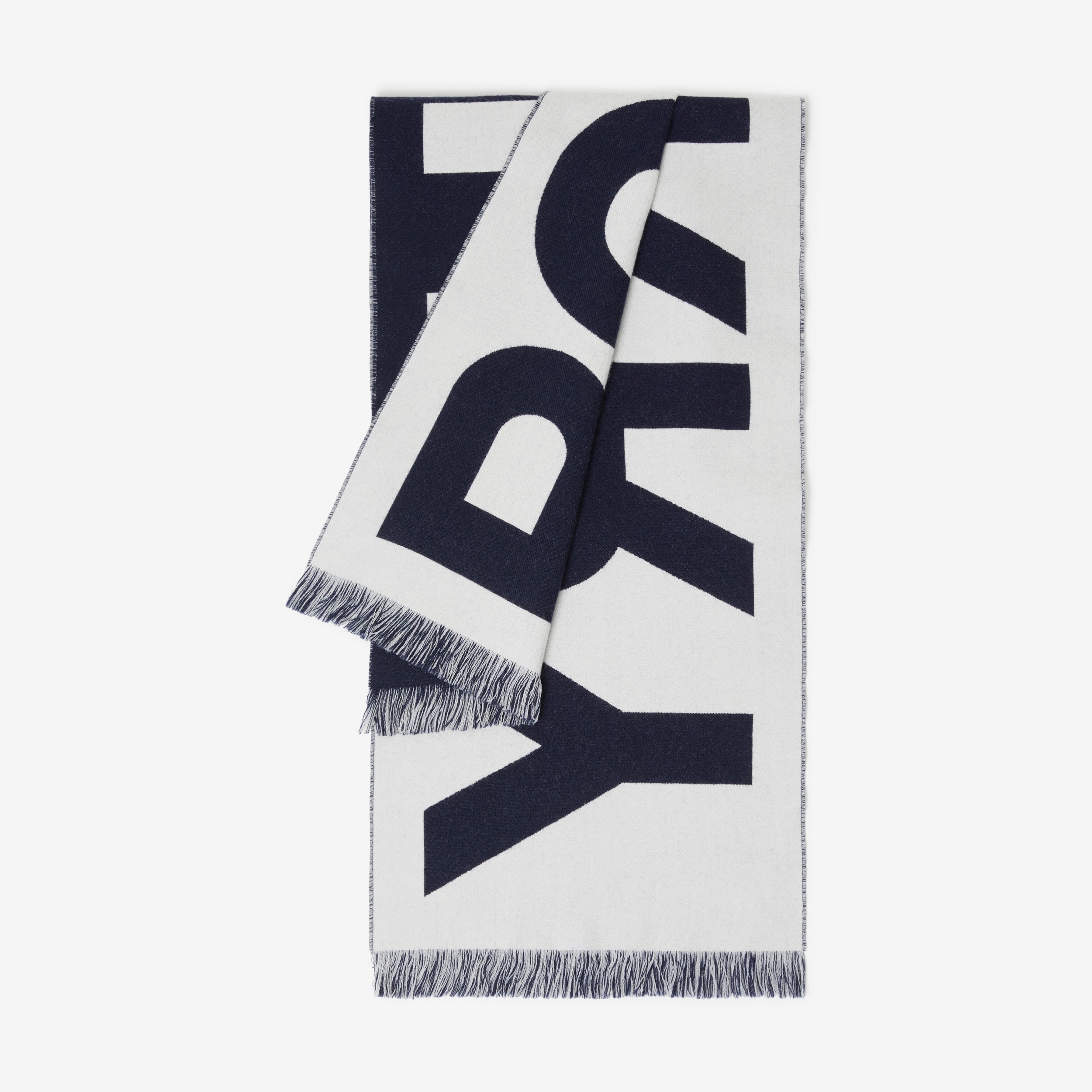 Logo Wool Jacquard Scarf in Dark Charcoal Blue | Burberry® Official - 3