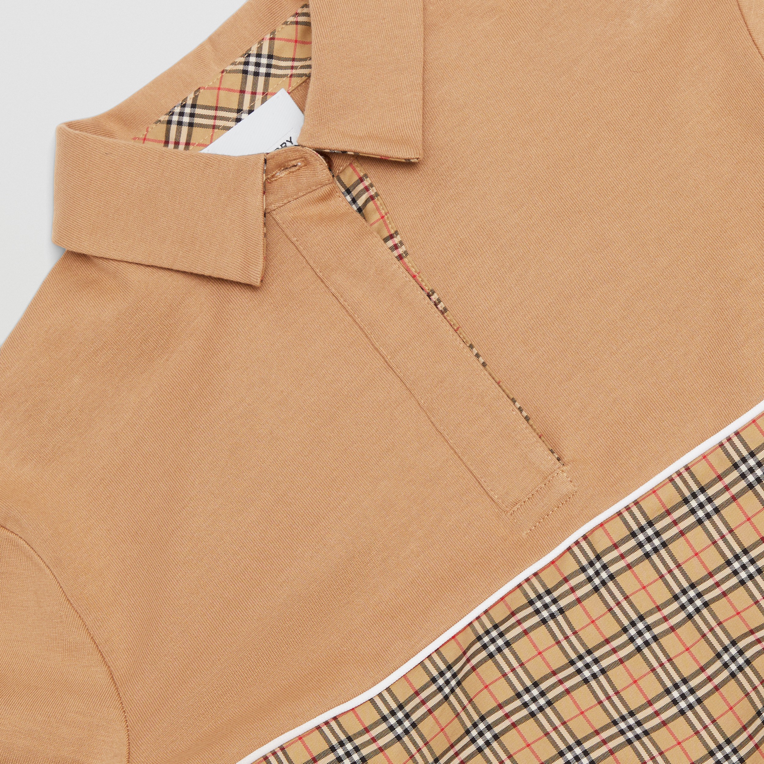 Long-sleeve Check Panel Cotton Dress in Archive Beige | Burberry® Official - 2