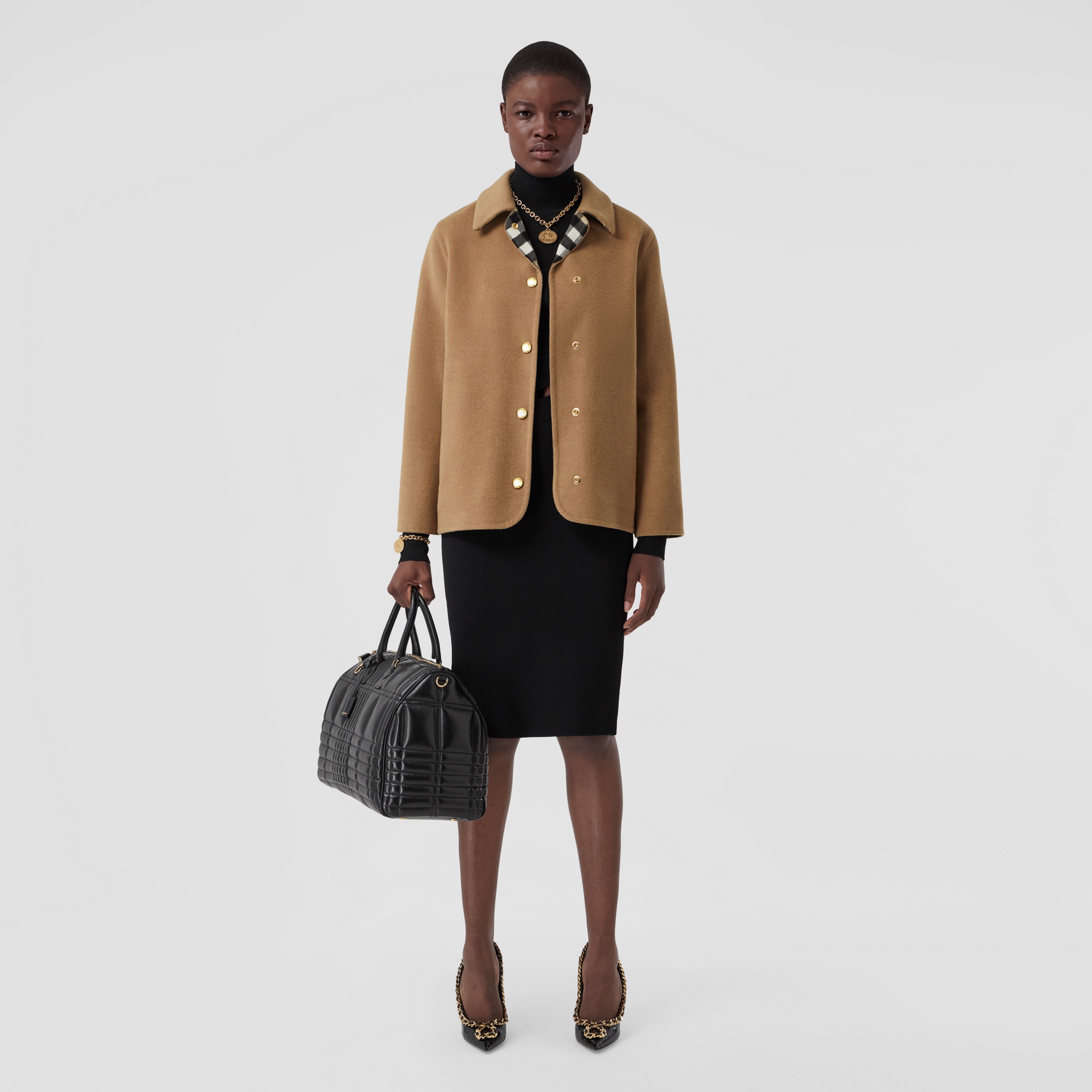 Check Detail Wool Barn Jacket in Archive Beige - Women | Burberry® Official - 1