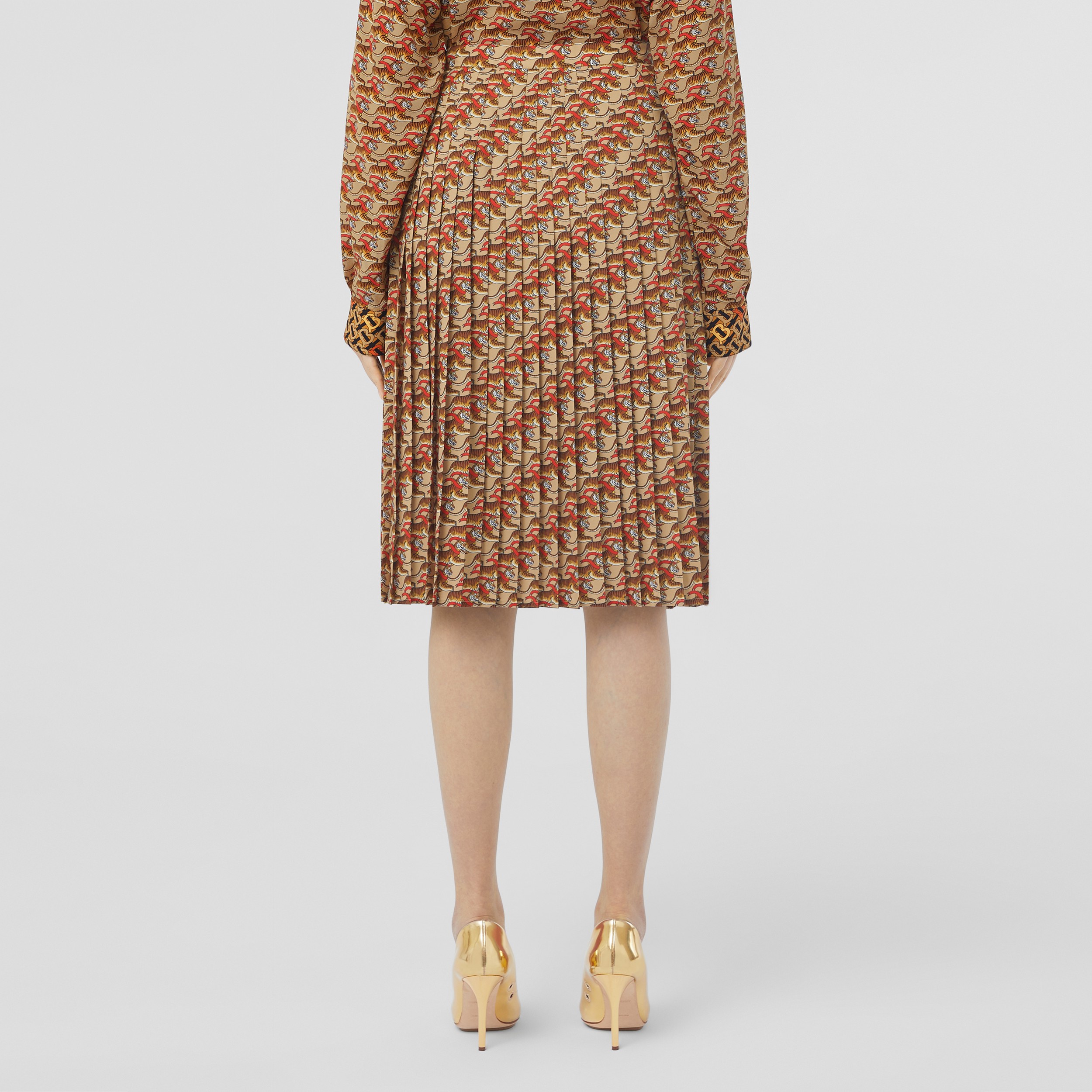 Tiger Print Pleated Skirt in Honey Beige - Women | Burberry® Official - 3