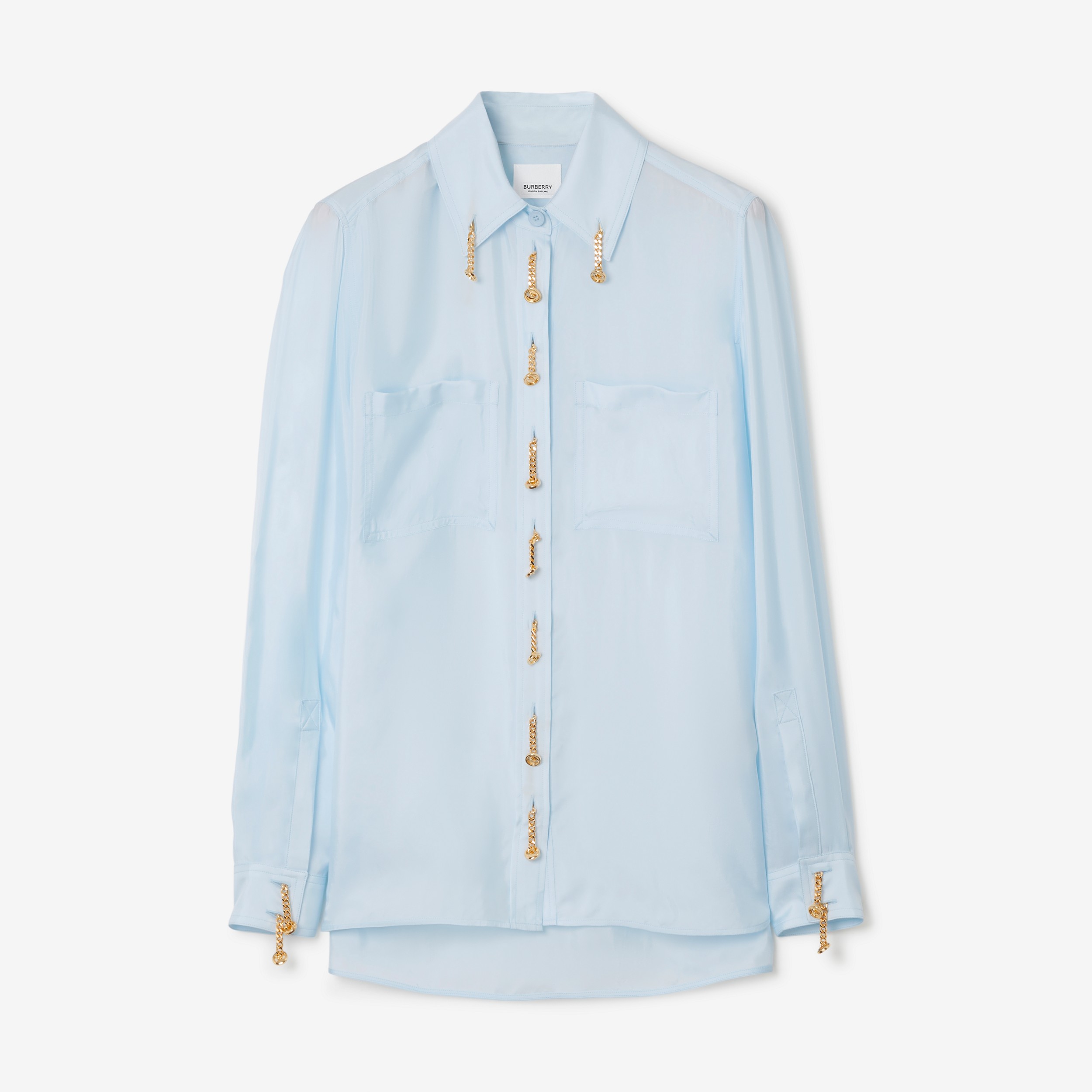 체인 링크 버튼 비스코스 블렌드 셔츠 (글래시어 블루) - 여성 | Burberry® - 1