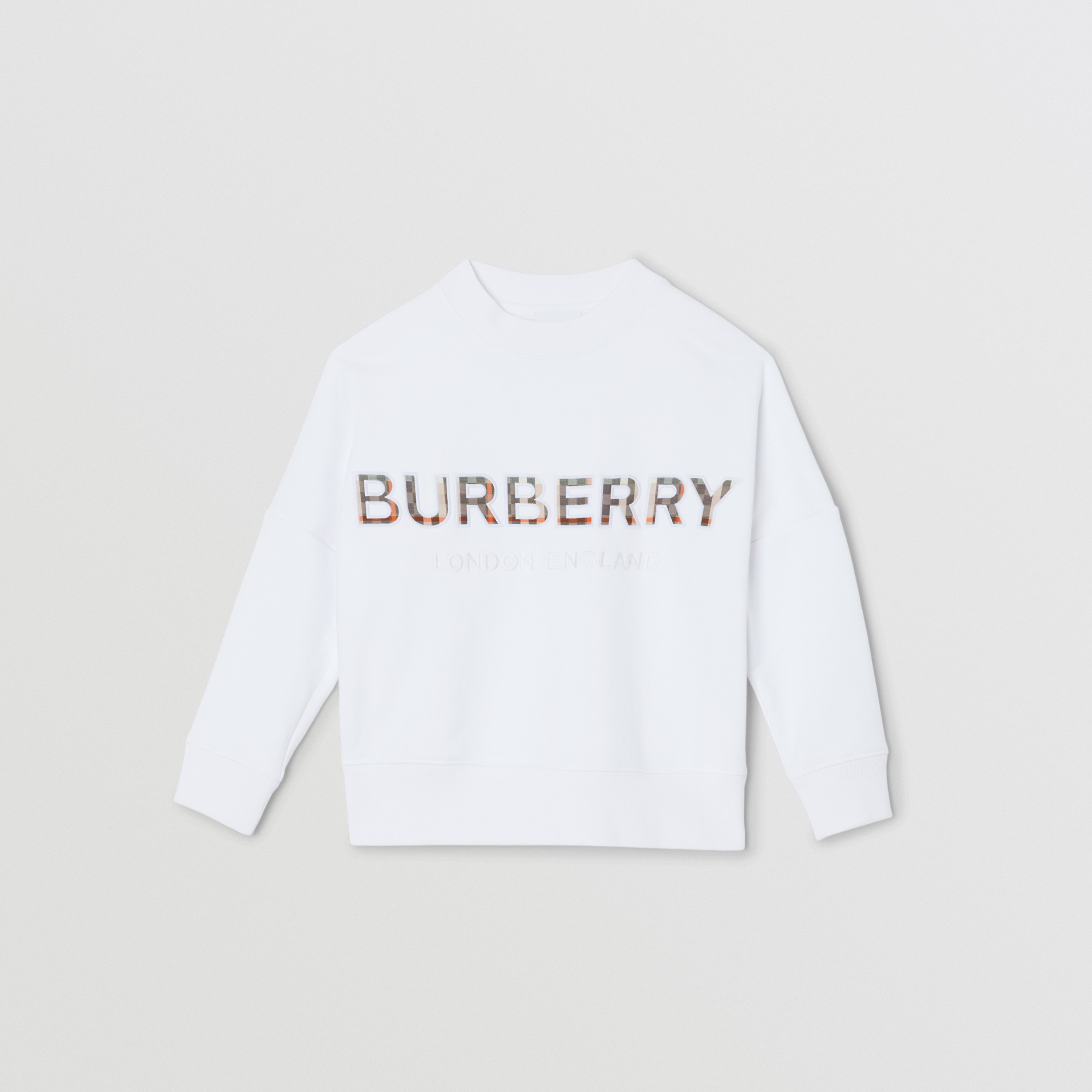 Embroidered Logo Cotton Sweatshirt in White | Burberry® Official - 1